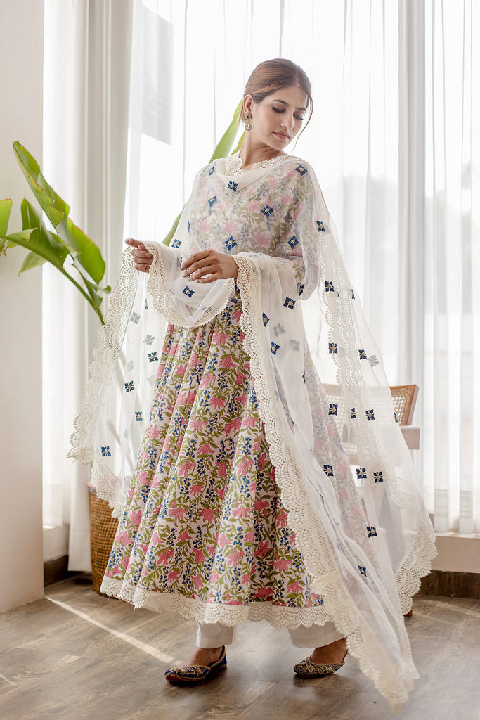 DAHLIA WHITE ANARKALI SET Gulabo Jaipur