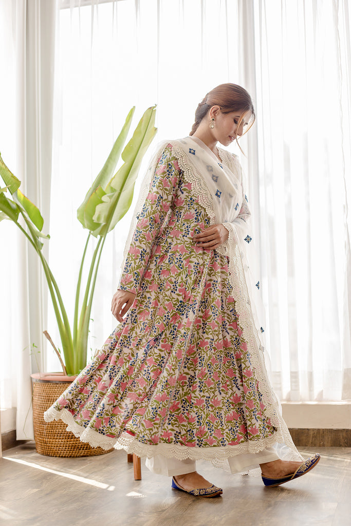 DAHLIA WHITE ANARKALI SET Gulabo Jaipur