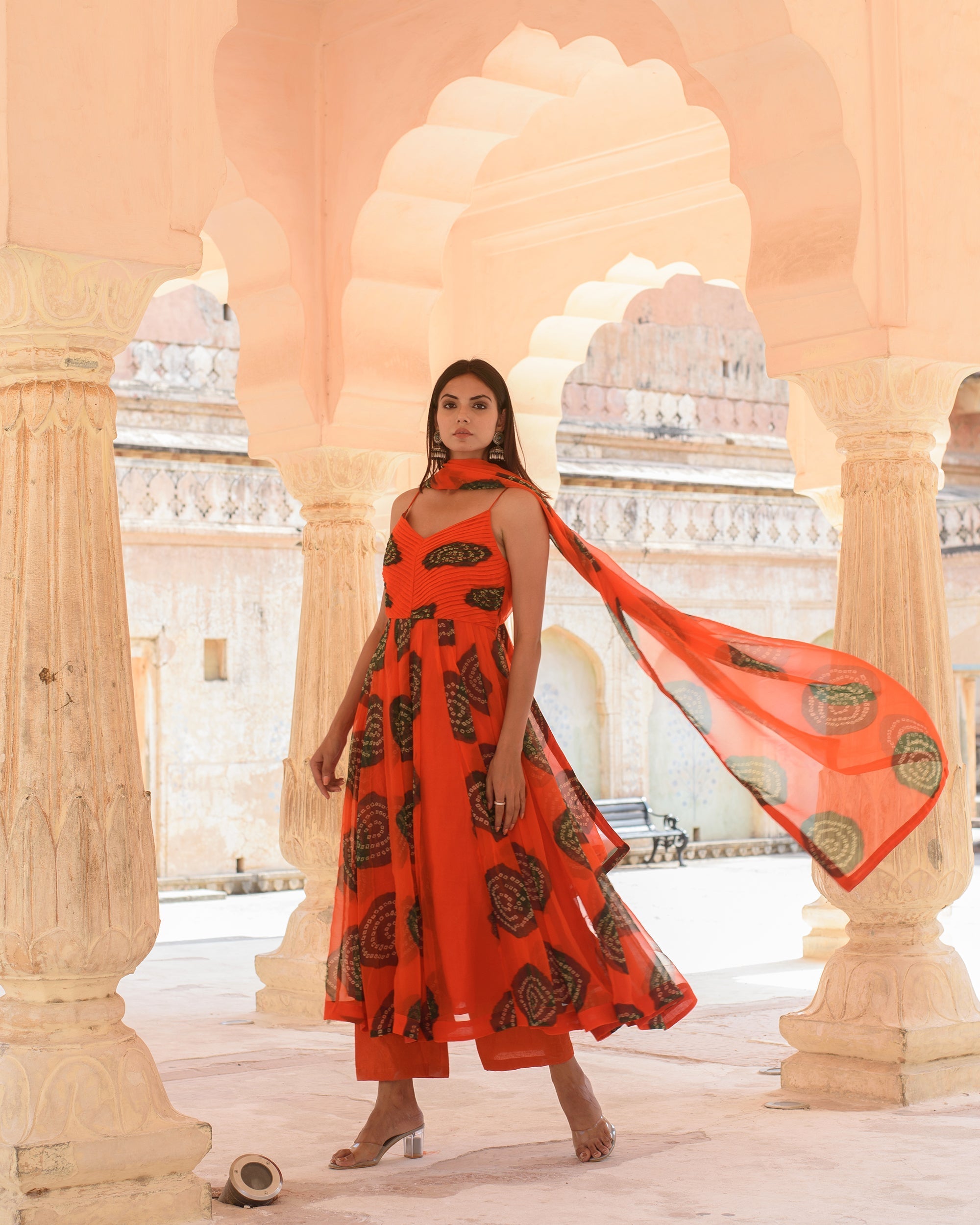 Ehsaas Orange Anarkali Set Gulabo Jaipur