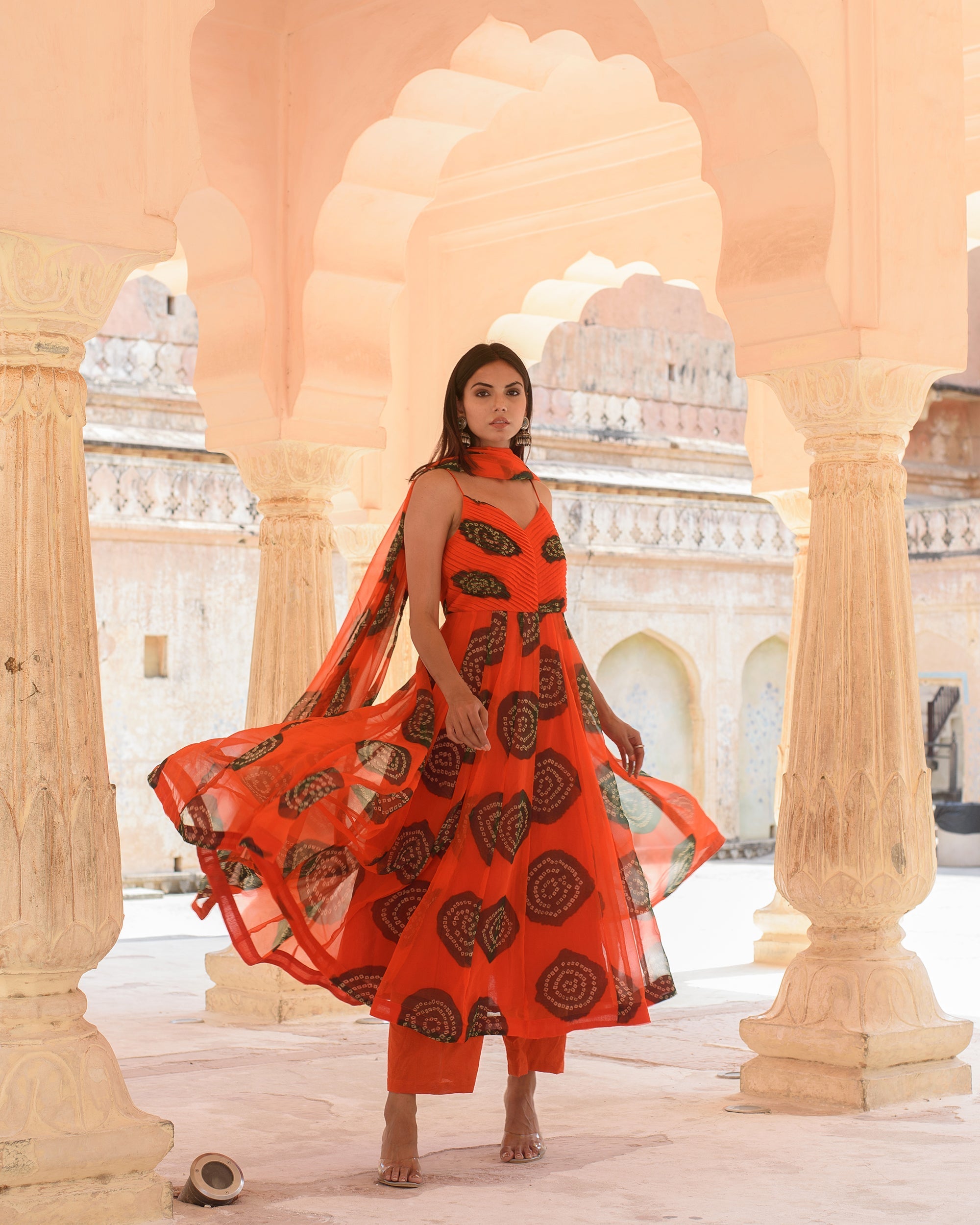 Ehsaas Orange Anarkali Set Gulabo Jaipur