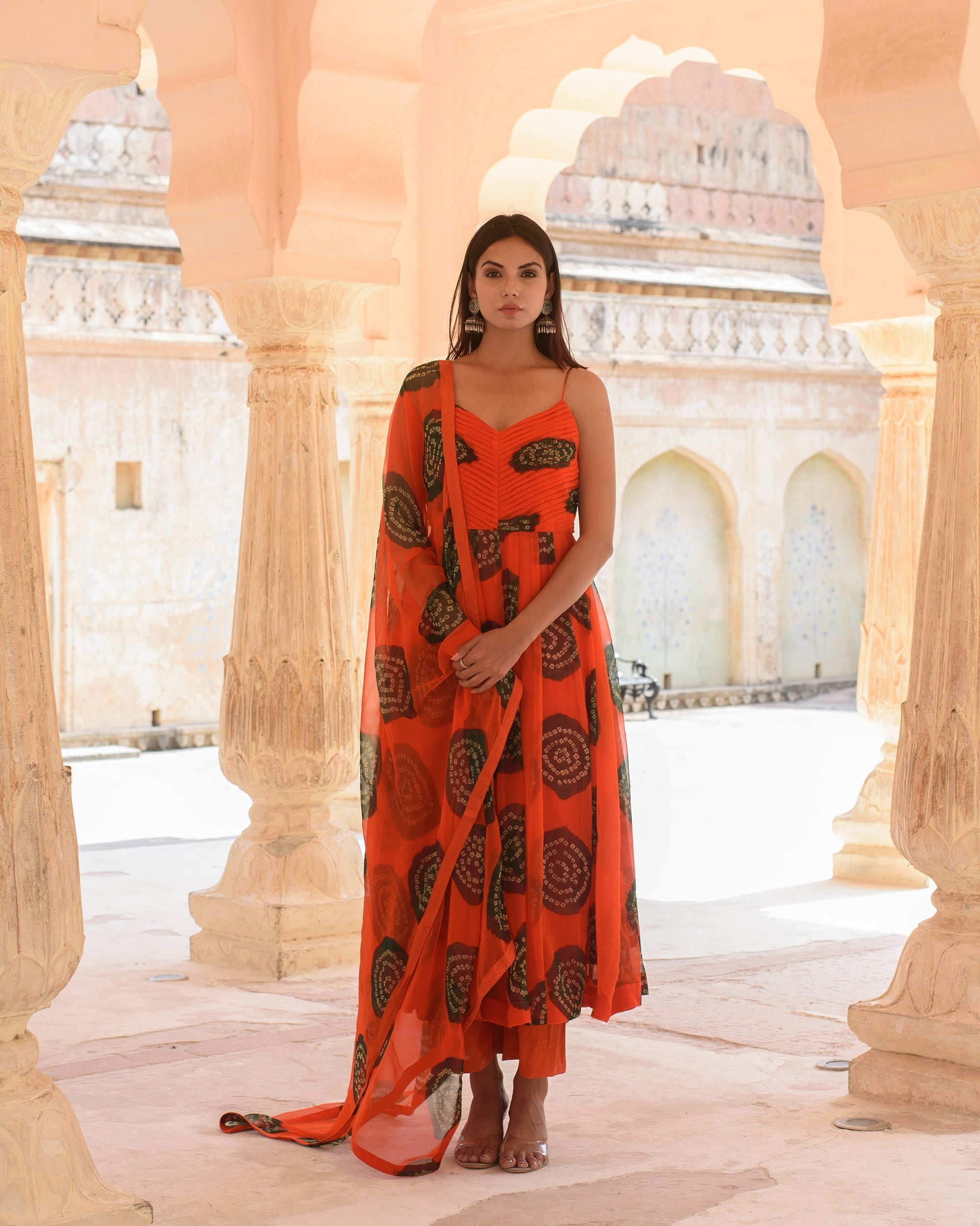 Ehsaas Orange Anarkali Set Gulabo Jaipur