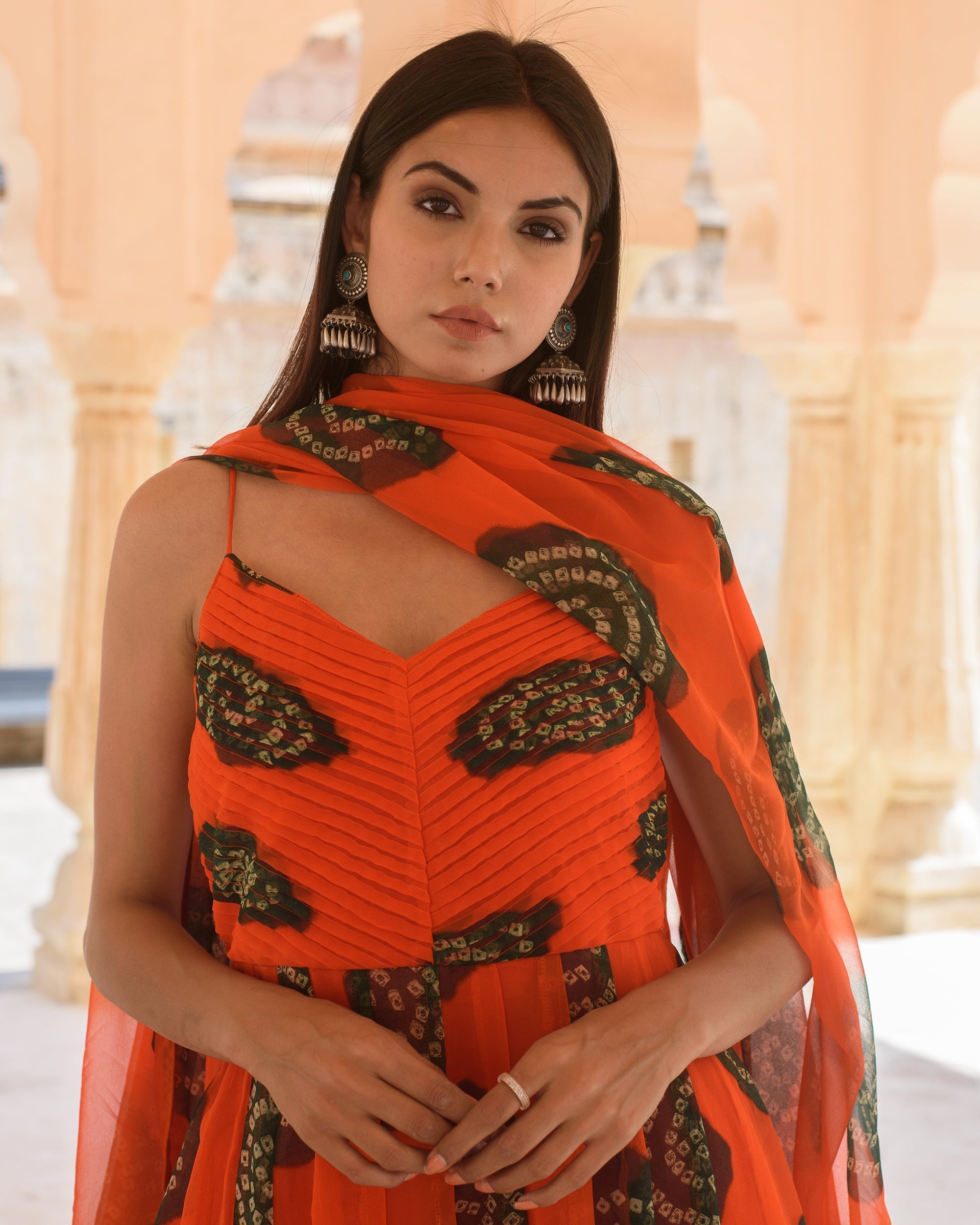 Ehsaas Orange Anarkali Set Gulabo Jaipur