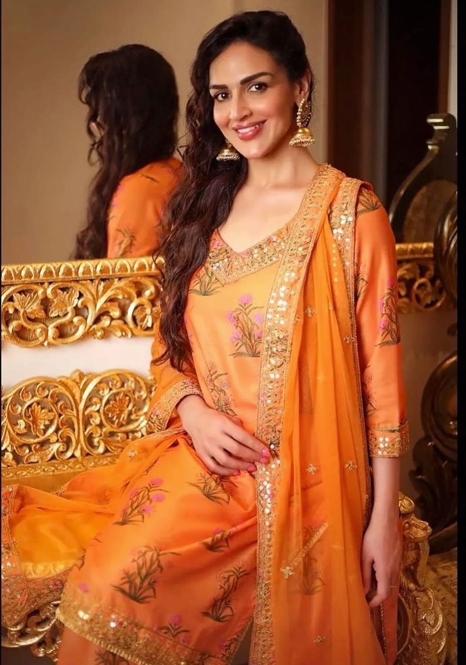 Esha Deol in Mehreen Orange Set Gulabo Jaipur