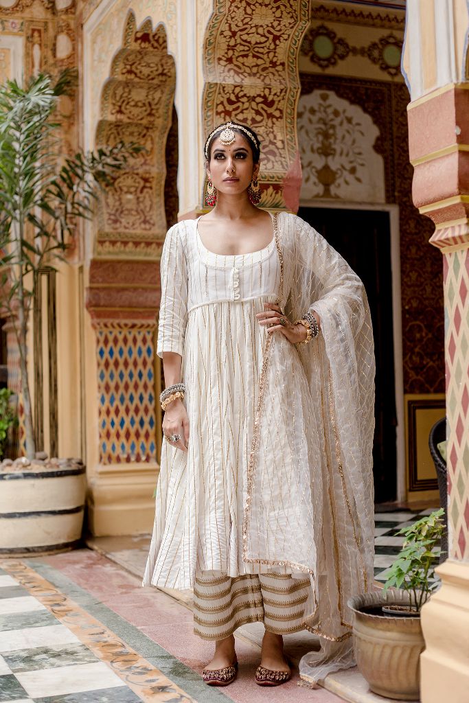 FARAH WHITE ANARKALI SET Gulabo Jaipur