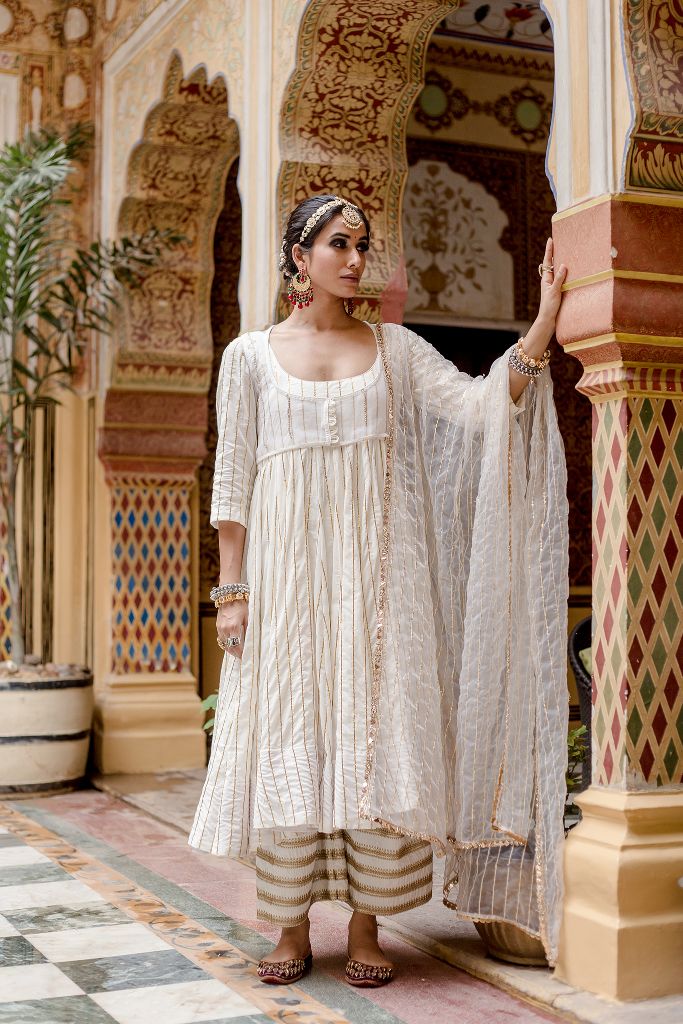 FARAH WHITE ANARKALI SET Gulabo Jaipur