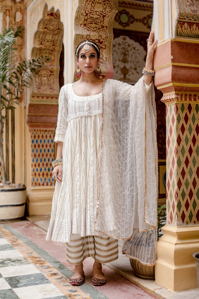 FARAH WHITE ANARKALI SET Gulabo Jaipur