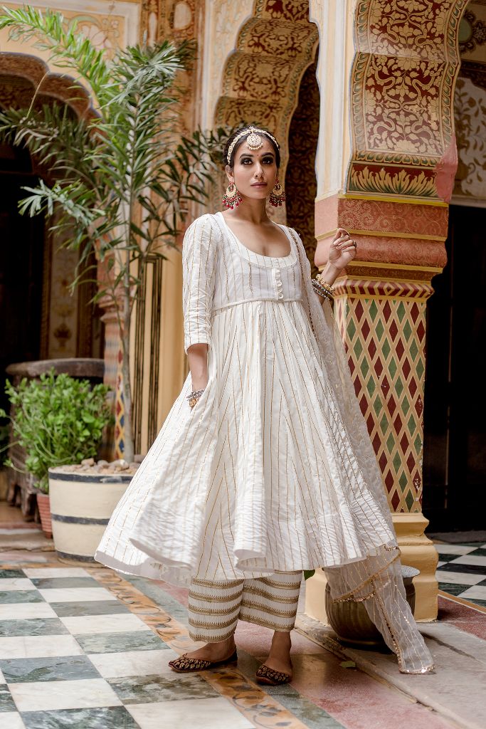 FARAH WHITE ANARKALI SET Gulabo Jaipur