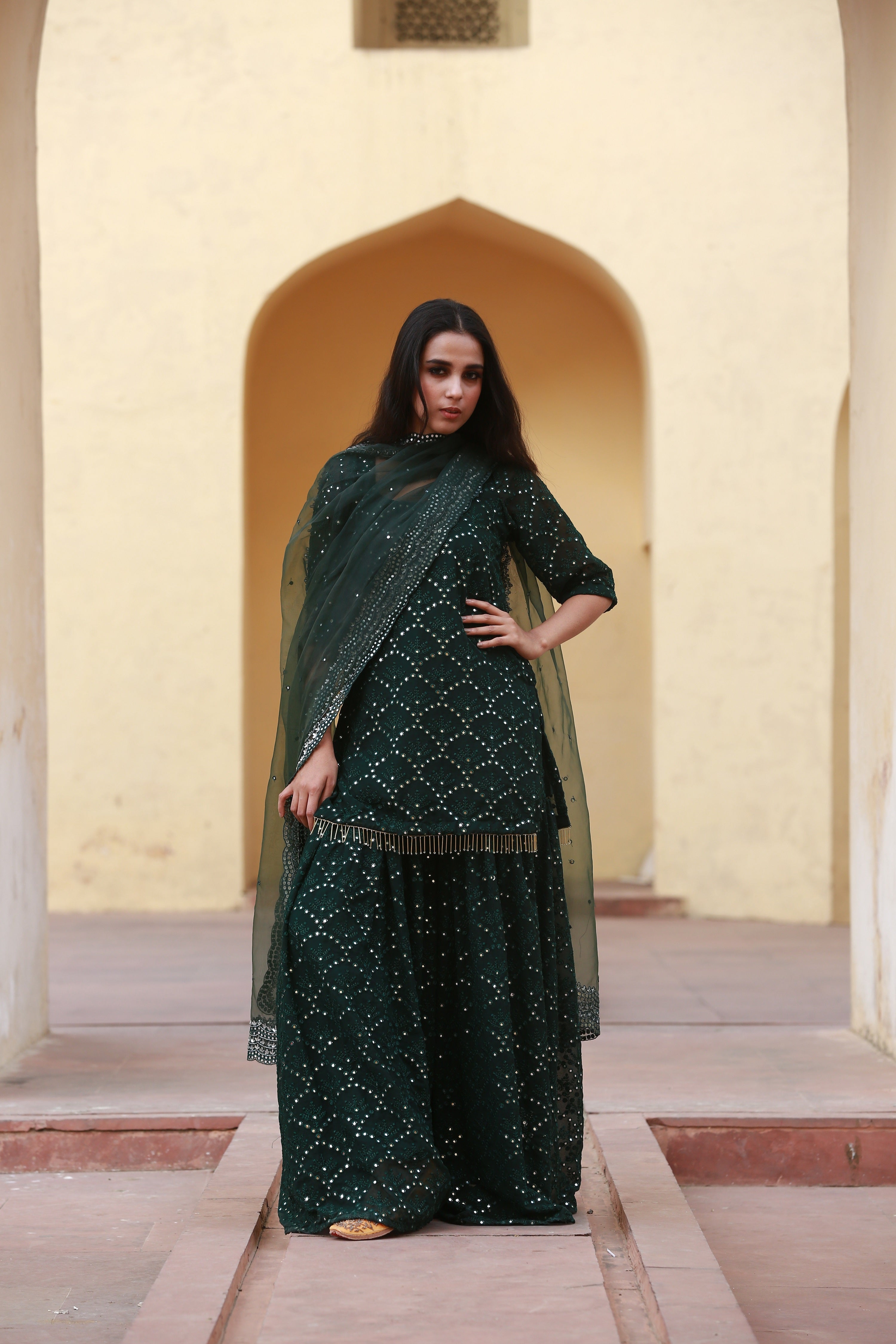 GLORY Emerald Sharara Set Gulabo Jaipur