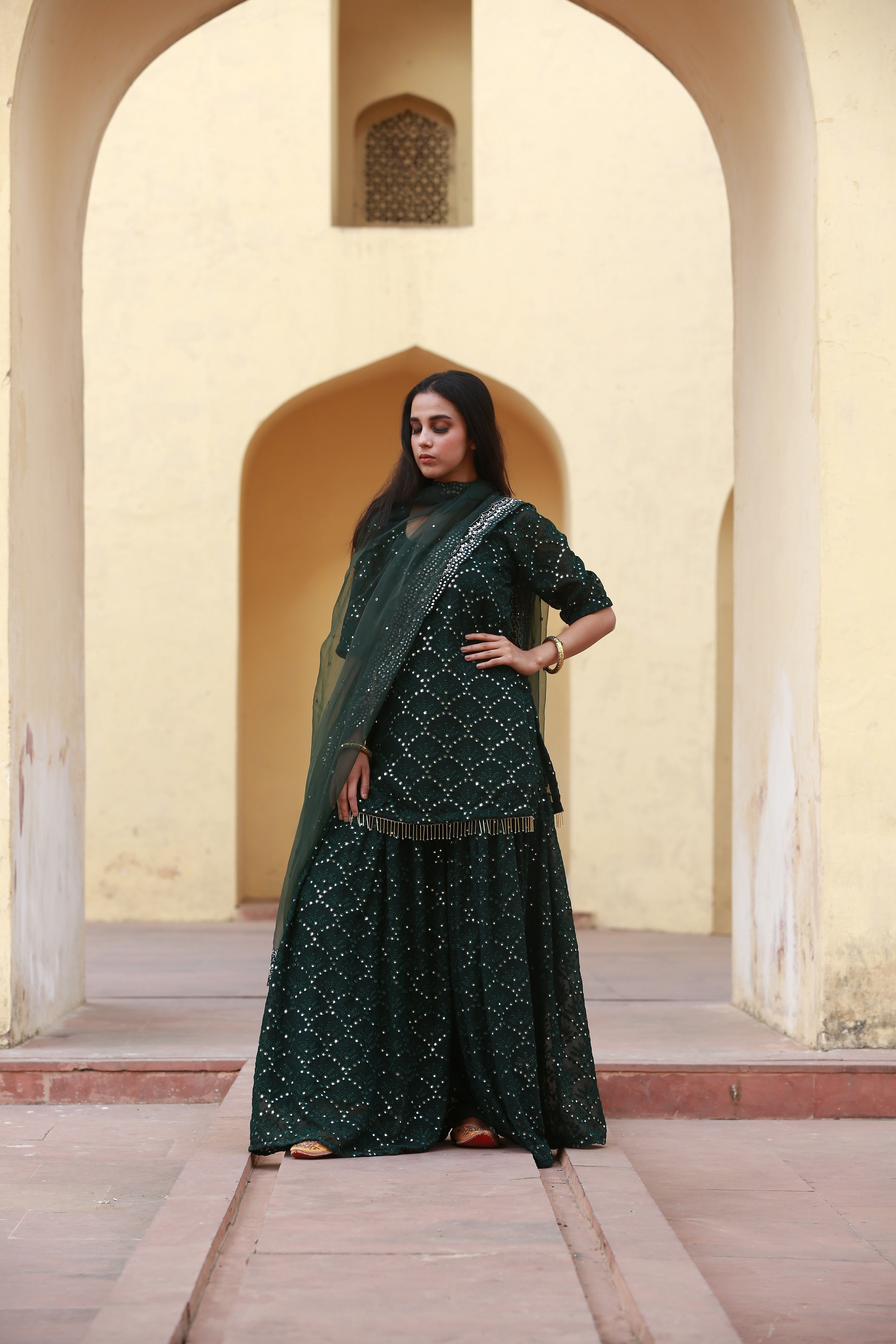 GLORY Emerald Sharara Set Gulabo Jaipur