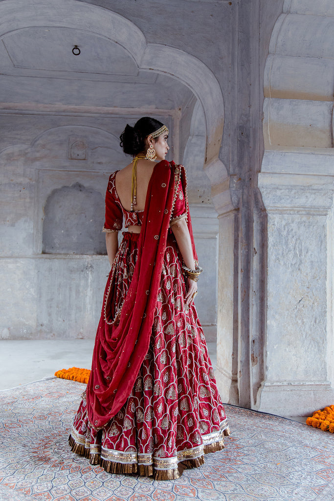 Gayatri Red Lehenga Gulabo Jaipur