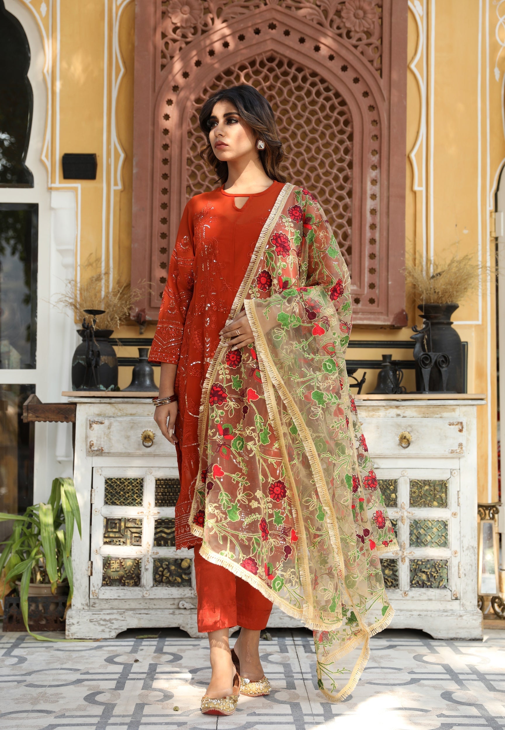 Gulnaz Burnt Orange Set Gulabo Jaipur