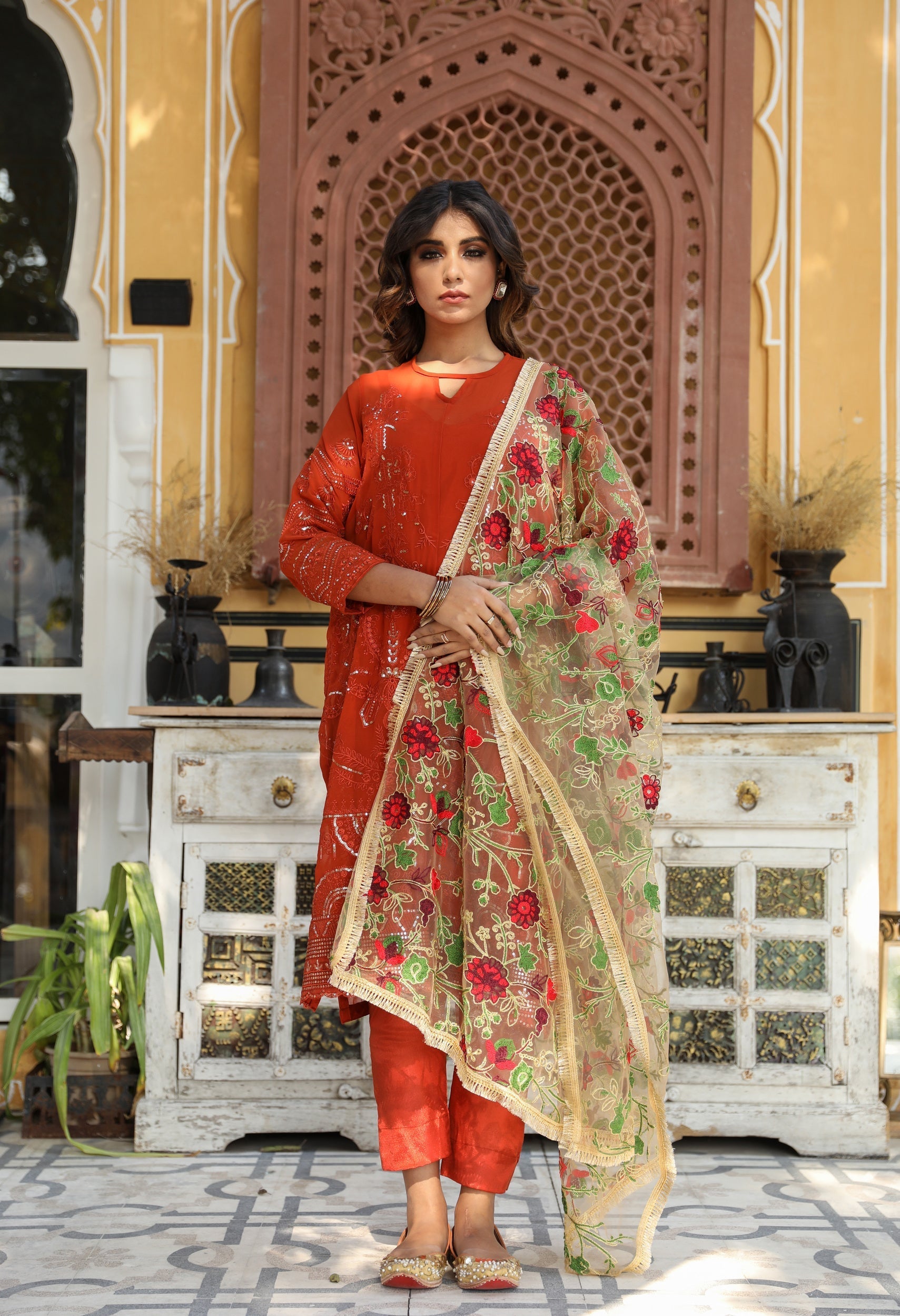 Gulnaz Burnt Orange Set Gulabo Jaipur