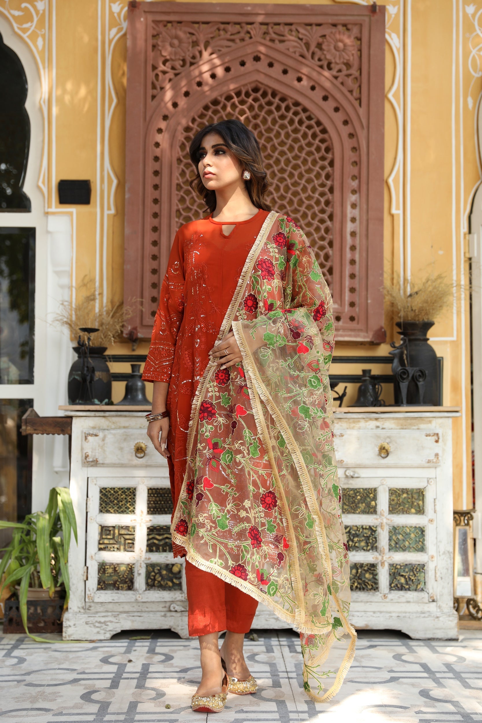 Gulnaz Burnt Orange Set Gulabo Jaipur