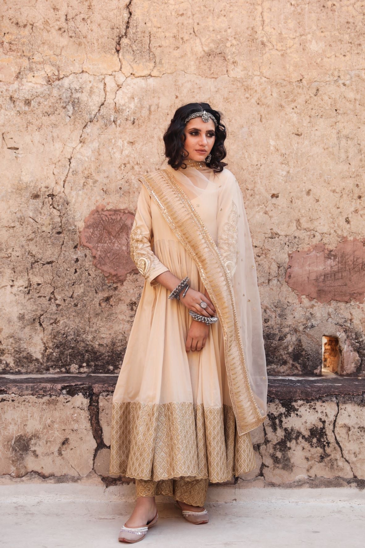 Gulzar Beige Anarkali set Gulabo Jaipur