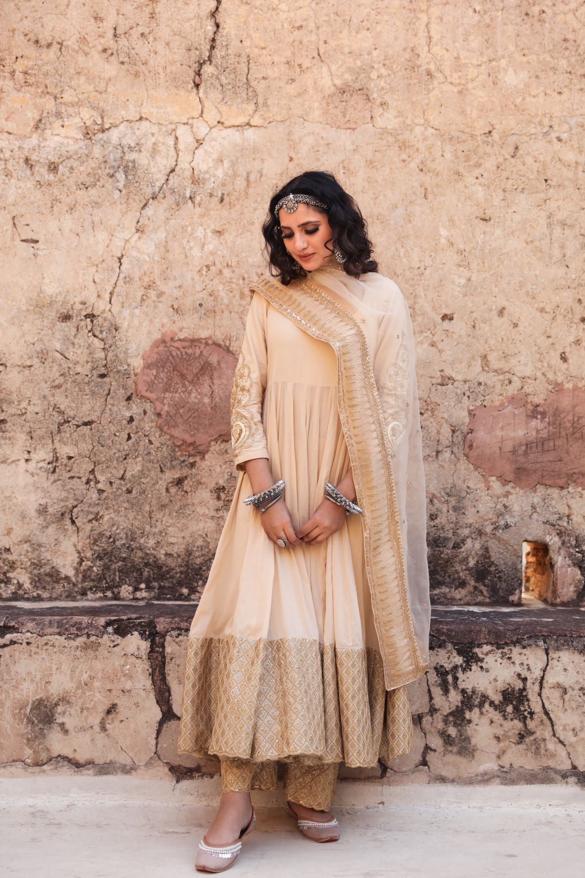 Gulzar Beige Anarkali set Gulabo Jaipur