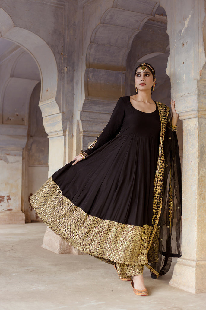 Gulzar Black Anarkali set Gulabo Jaipur