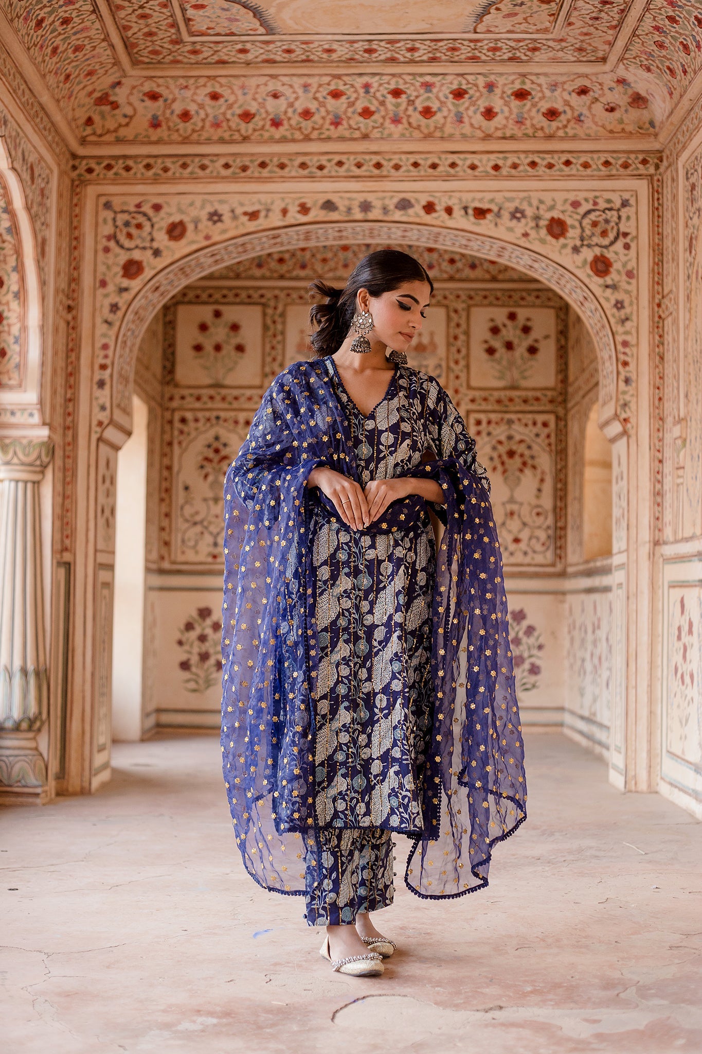 ARUNA BLUE PEACOCK STRAIGHT SET