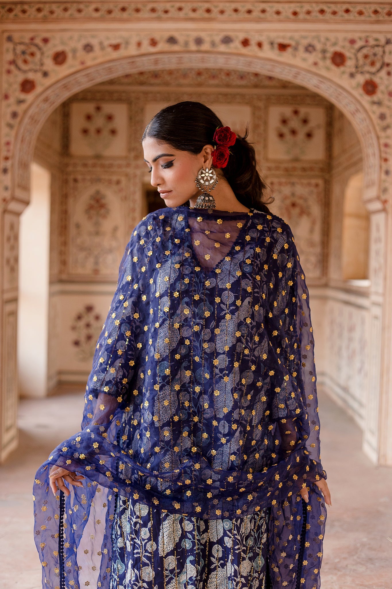 ARUNA BLUE PEACOCK STRAIGHT SET