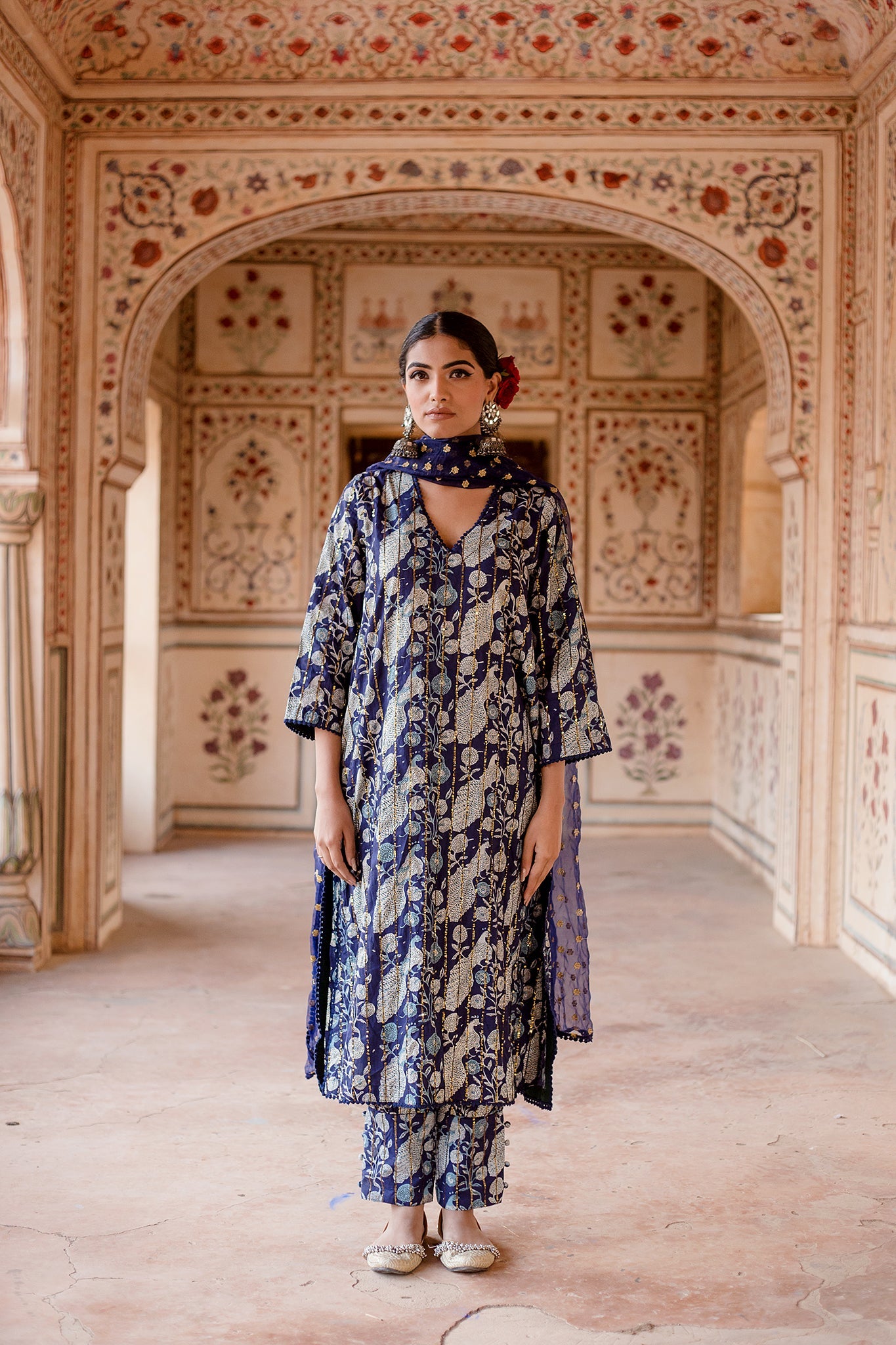 ARUNA BLUE PEACOCK STRAIGHT SET