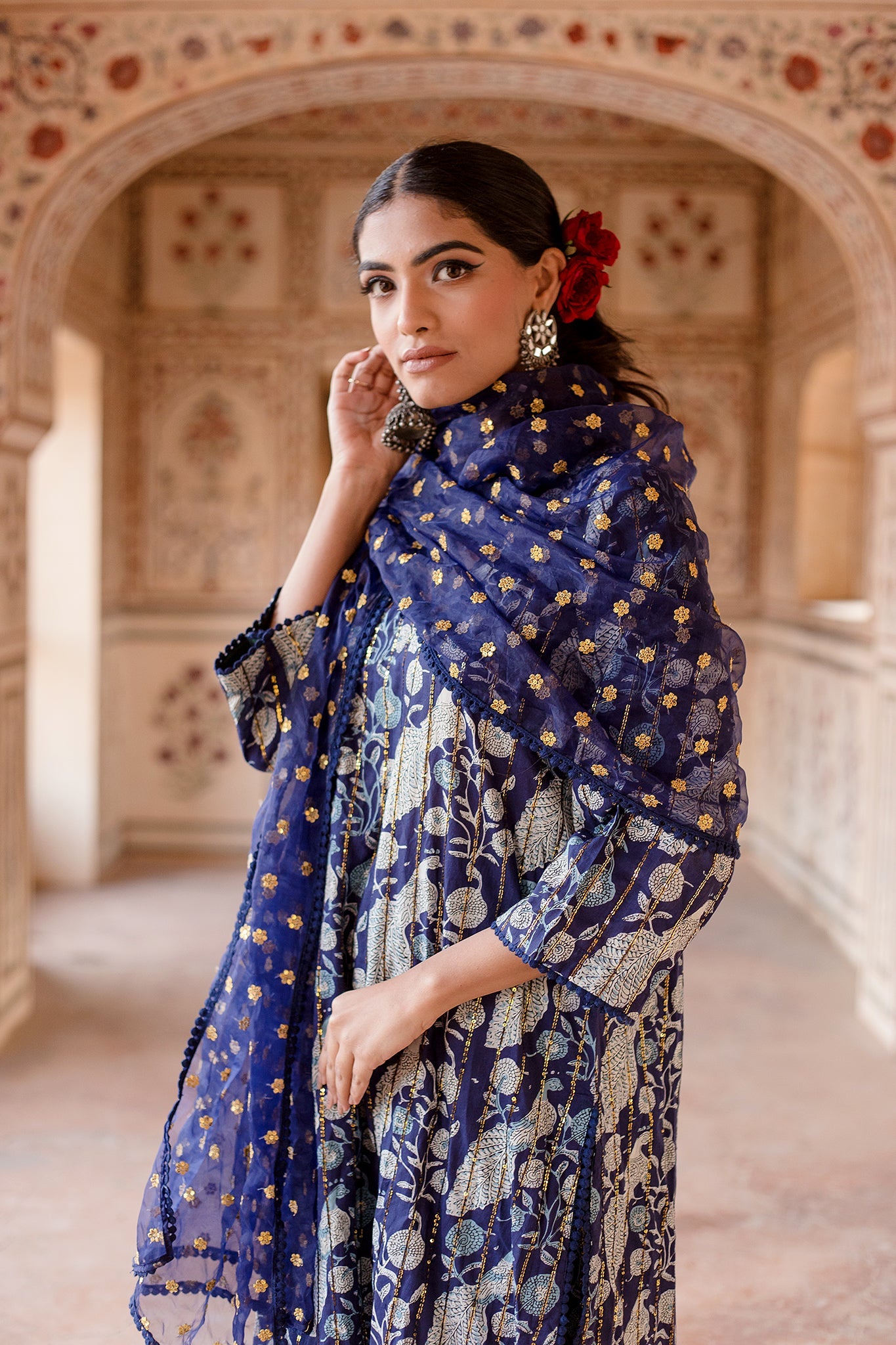 ARUNA BLUE PEACOCK STRAIGHT SET