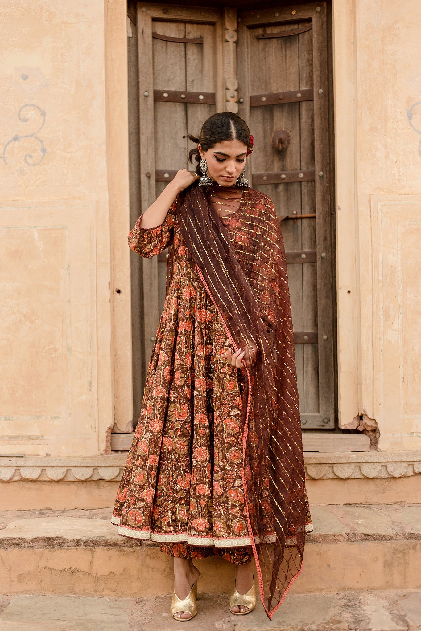 PRITAL TAARI BROWN ANARKALI SET