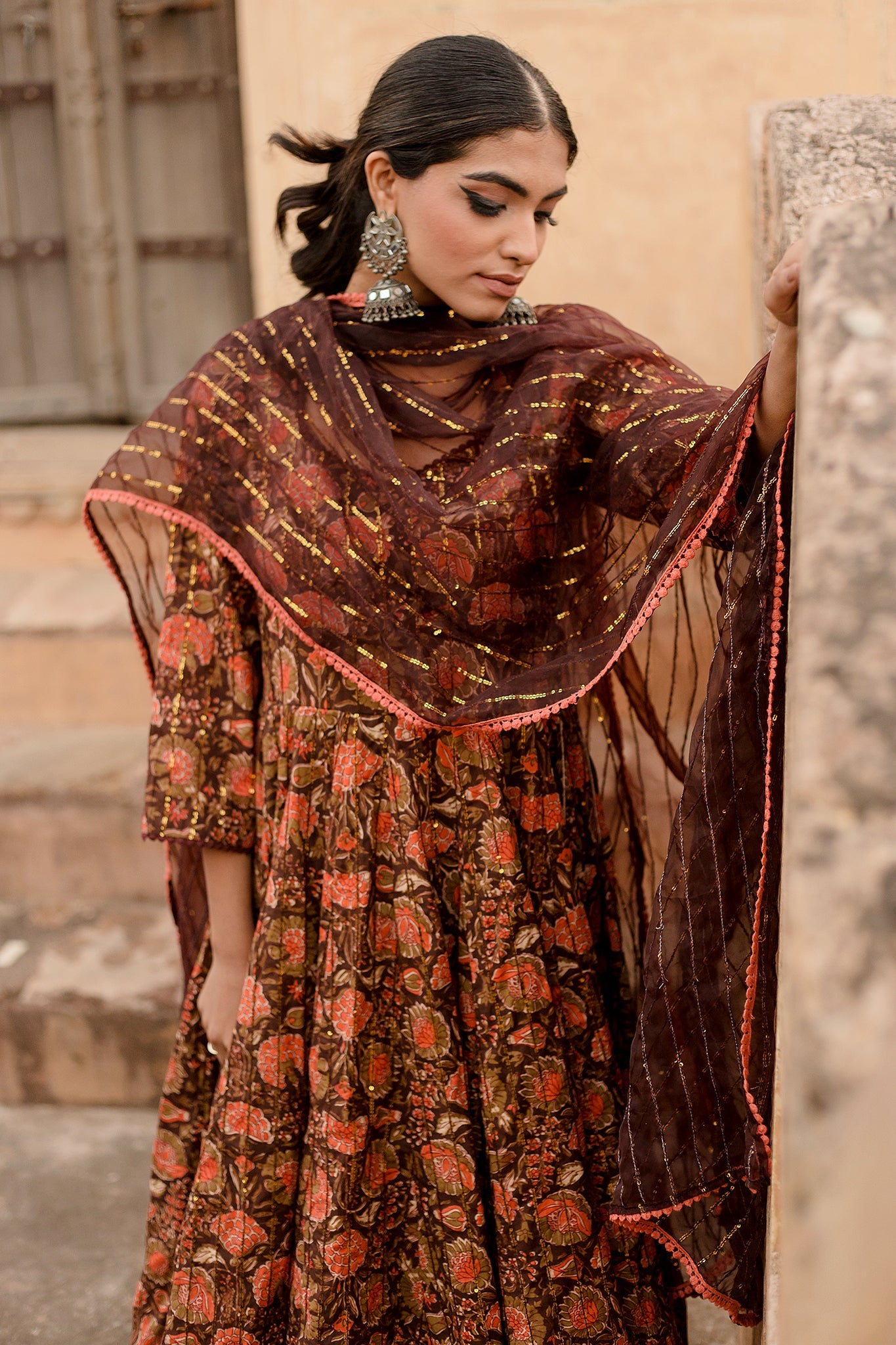 PRITAL TAARI BROWN ANARKALI SET