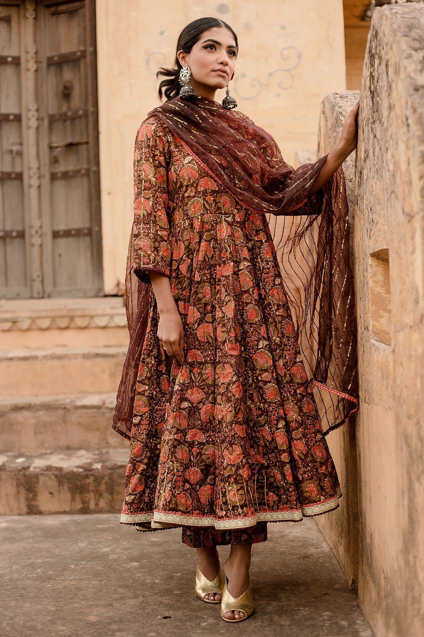 PRITAL TAARI BROWN ANARKALI SET