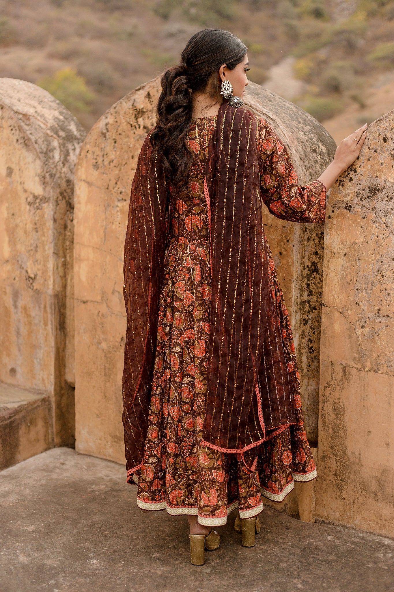 PRITAL TAARI BROWN ANARKALI SET