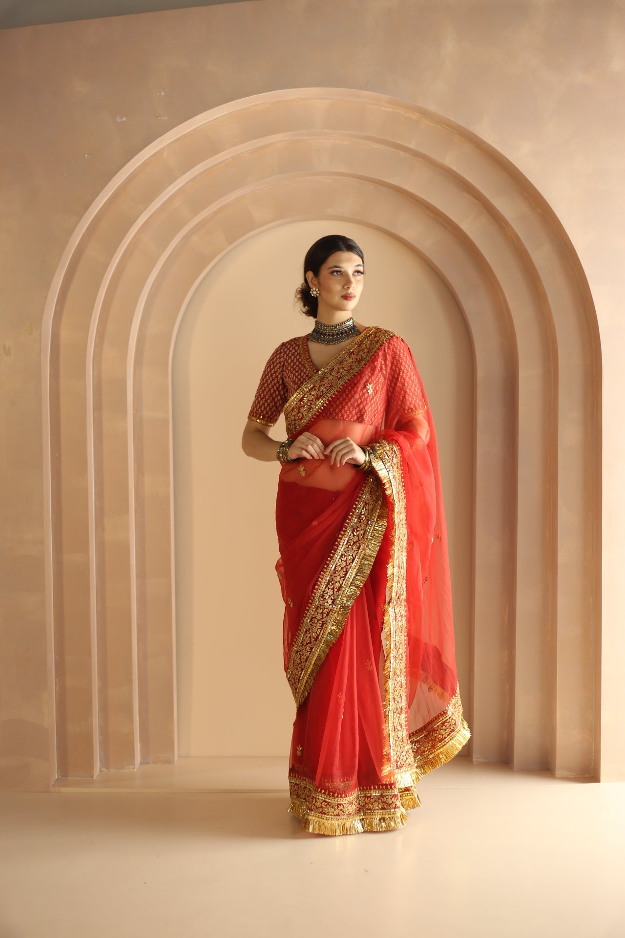 Gulrez Organza Saree Kachi Patti Detailing Scalloped Edges