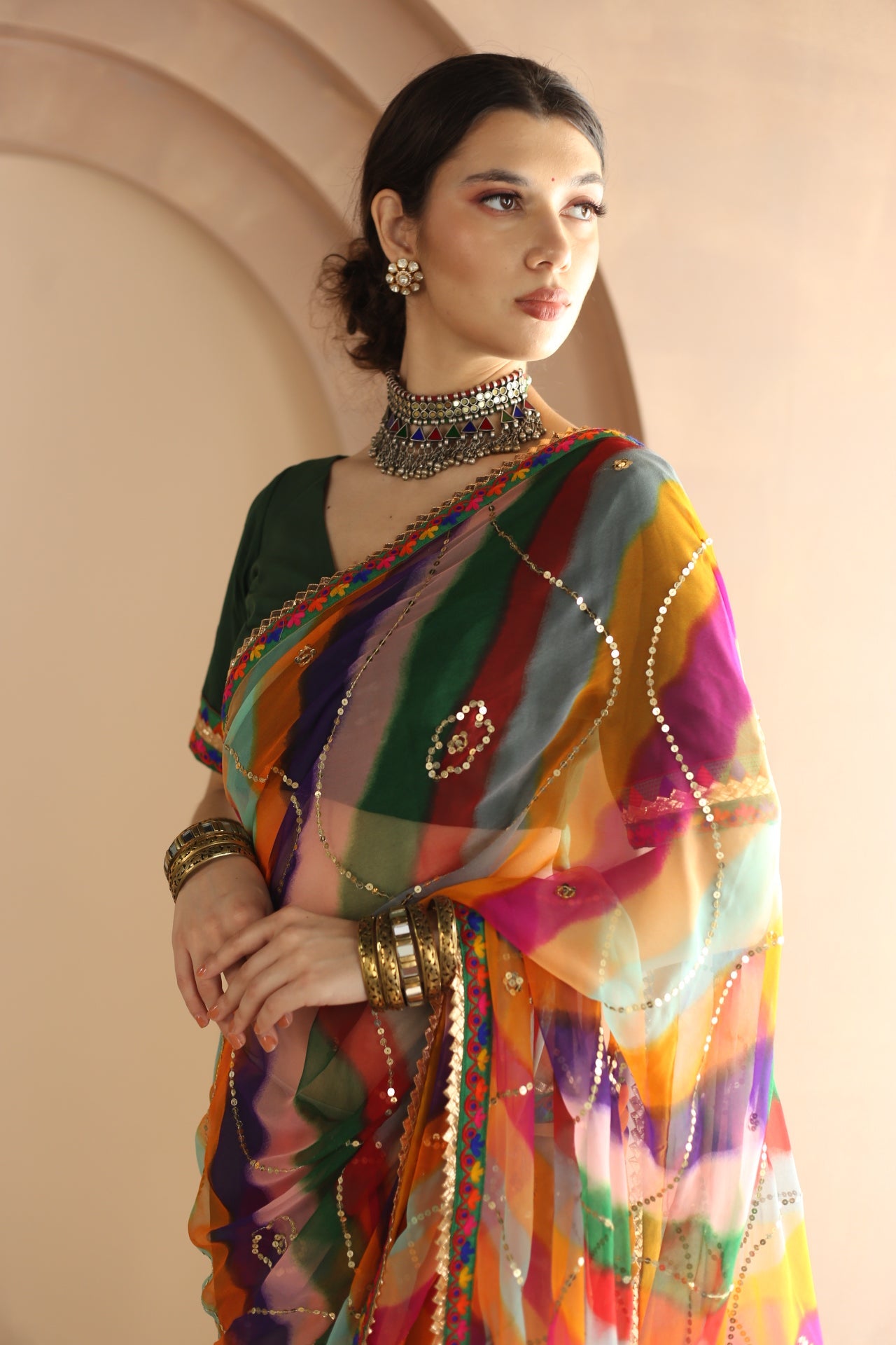 GULNAR TAARI JAAL LEHERIYA GEORGETTE SAREE