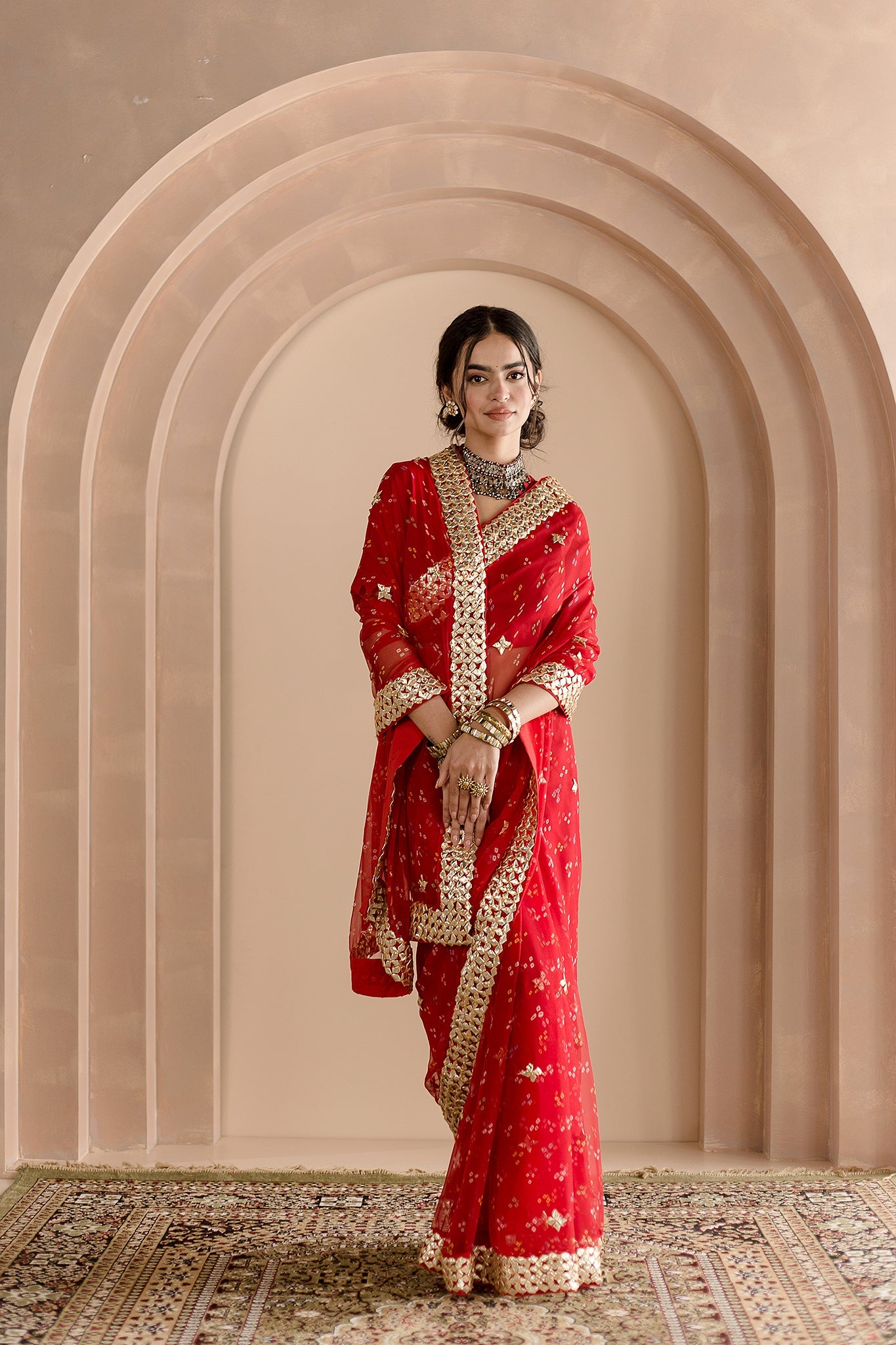 GEORGETTE BHANDEJ GULSHAN SAREE WITH KACHI PATTI WORK