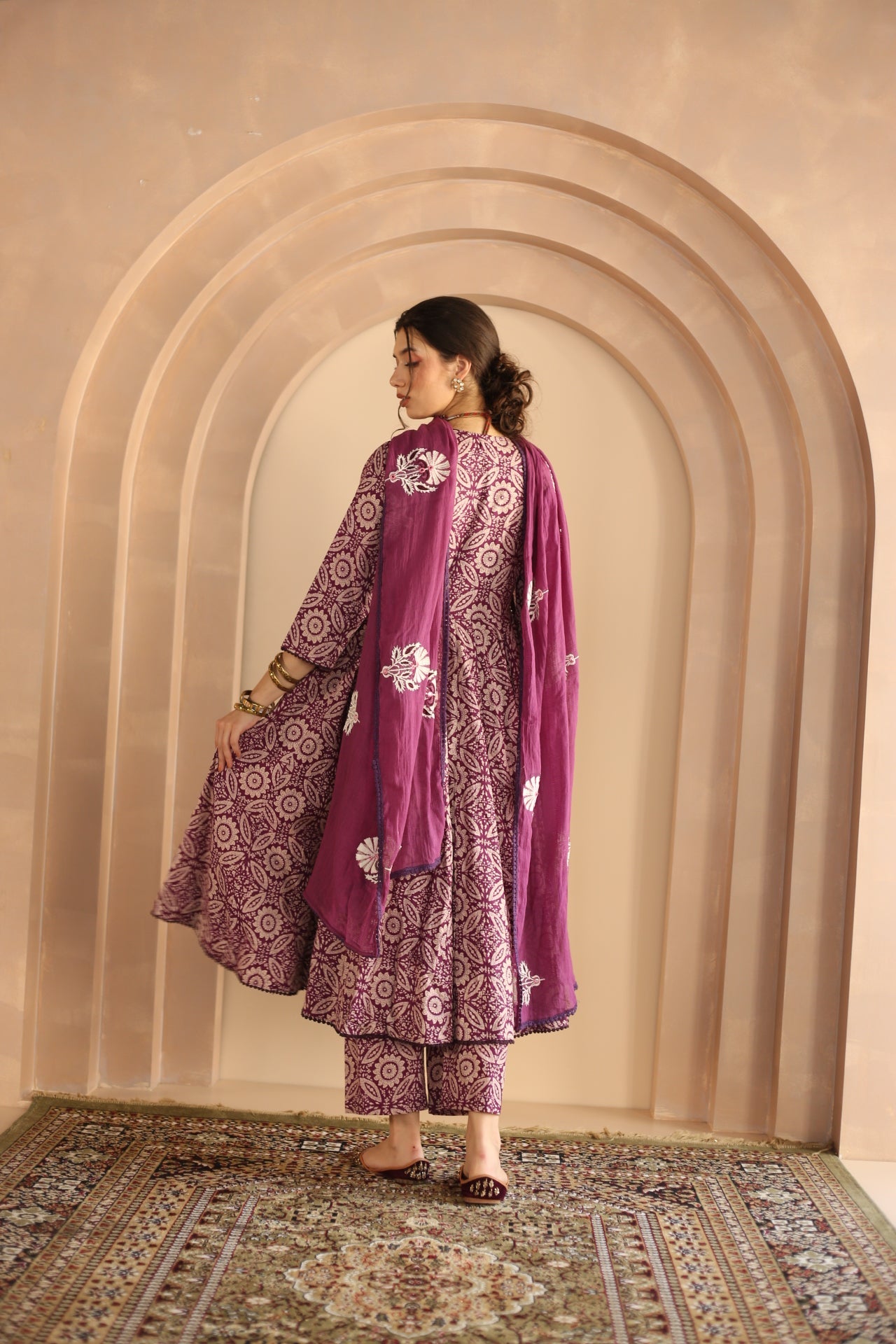 SHAILA PURPLE COTTON ANARKALI SET WITH EMBROIDERED DORIYA DUPATTA