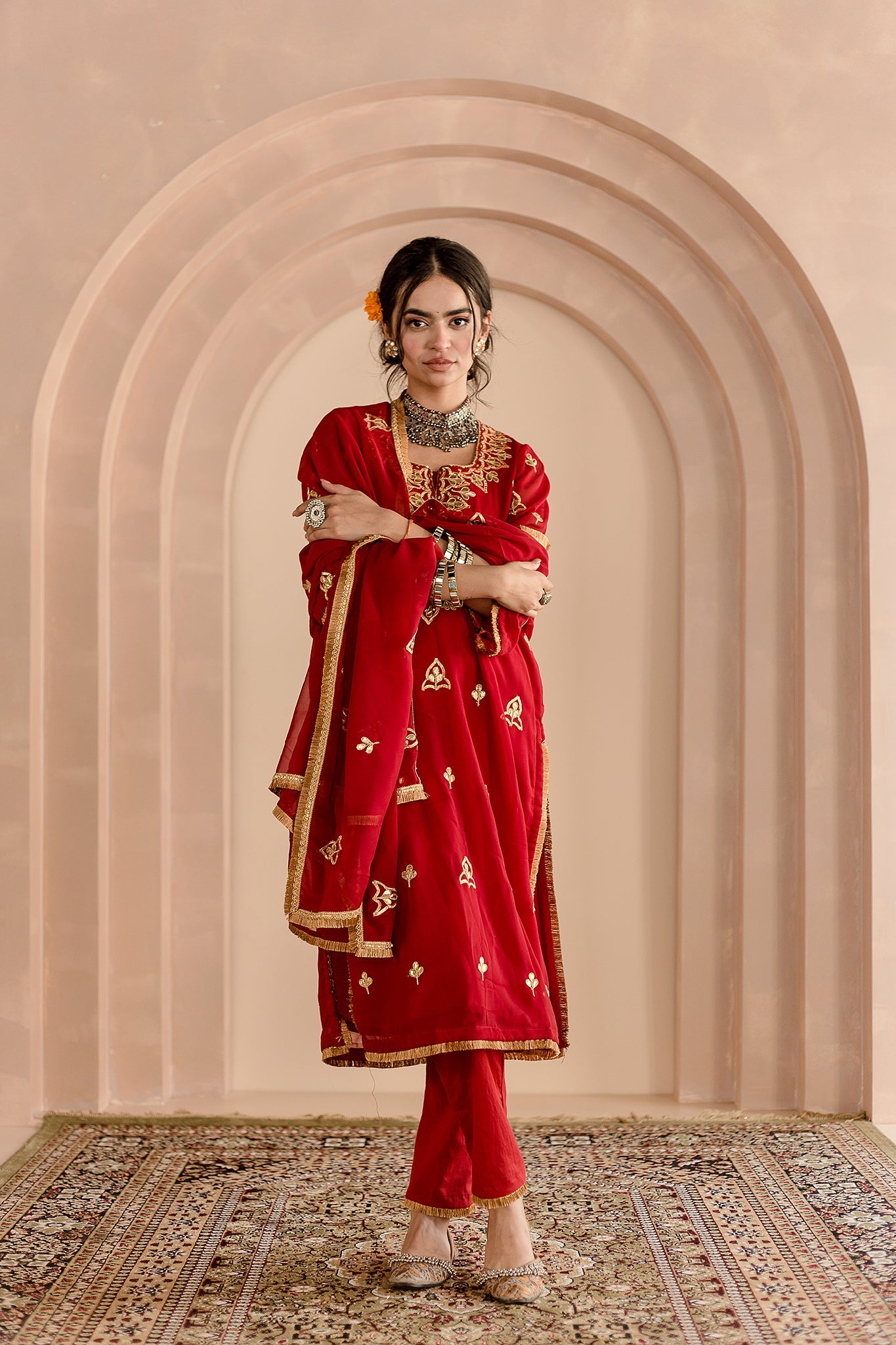 GEORGETTE STRAIGHT GOTTA PATTI DETAILING WITH DUPATTA SHAMA MAROON KURTA SET