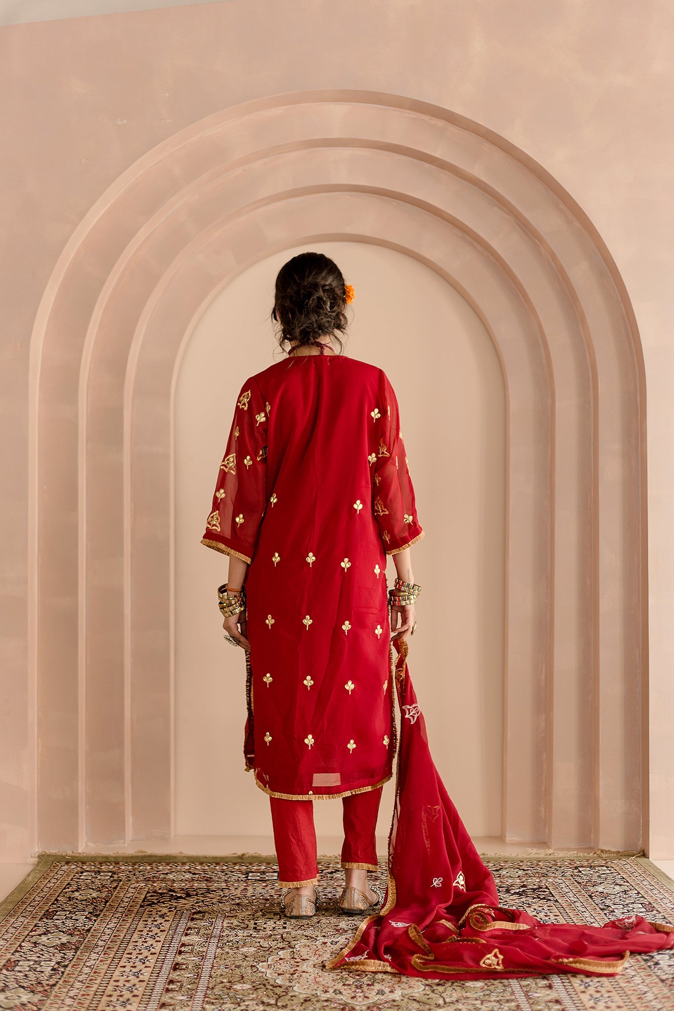 GEORGETTE STRAIGHT GOTTA PATTI DETAILING WITH DUPATTA SHAMA MAROON KURTA SET