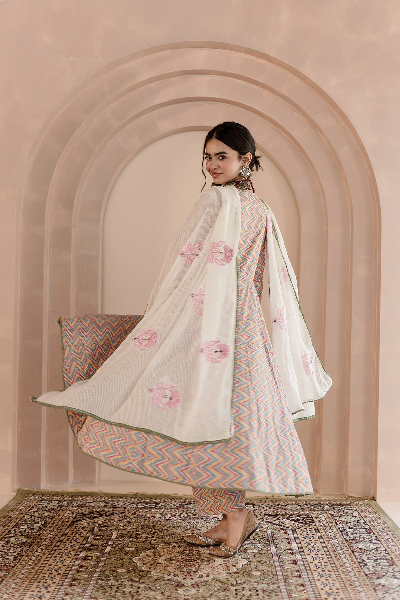 Shaila White Anarkali Set