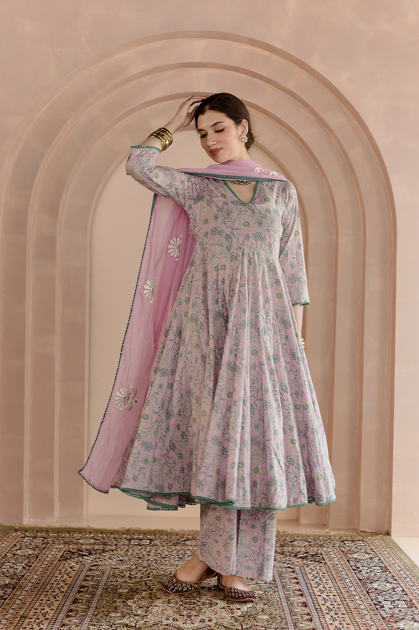 COTTON ANARKALI WITH COTTON PANTS SHAILA PINK ANARKALI SET