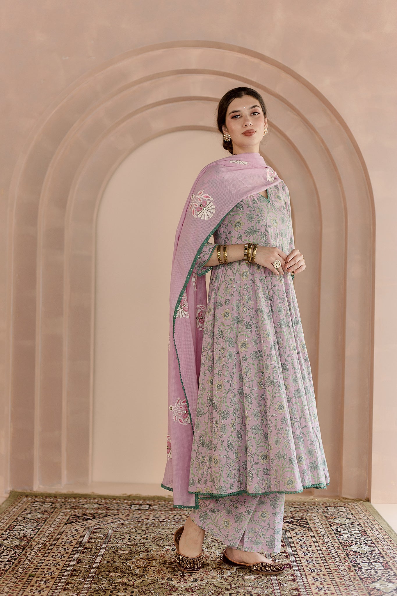 COTTON ANARKALI WITH COTTON PANTS SHAILA PINK ANARKALI SET