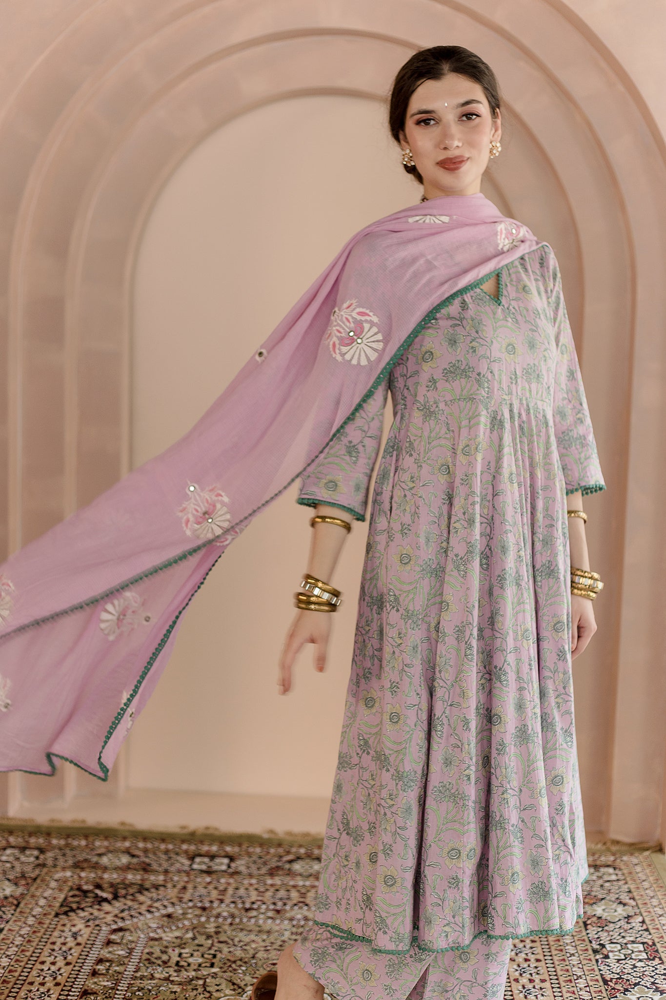 COTTON ANARKALI WITH COTTON PANTS SHAILA PINK ANARKALI SET