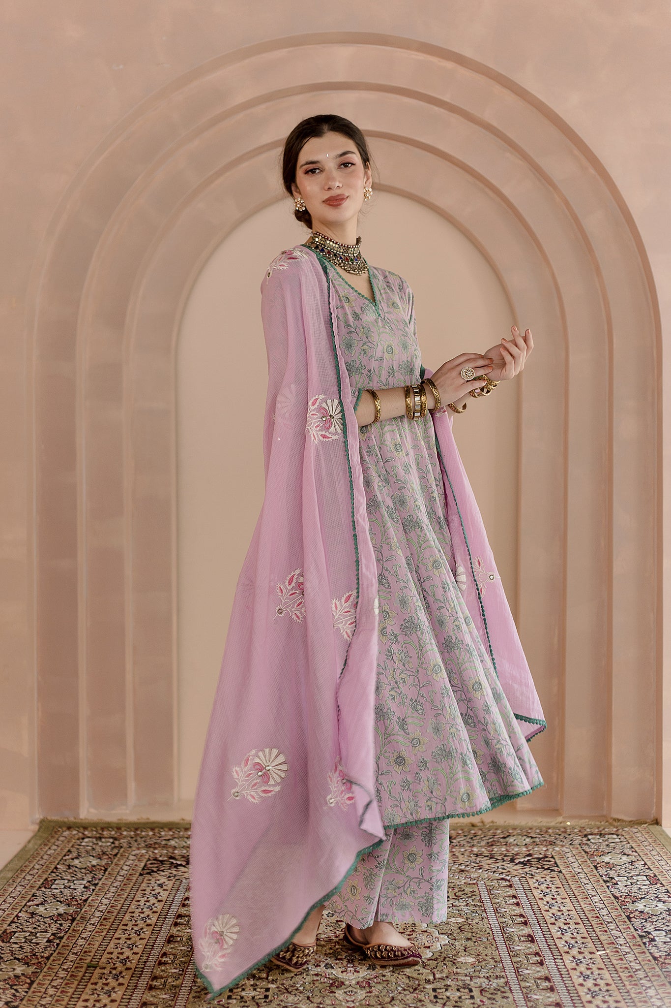 COTTON ANARKALI WITH COTTON PANTS SHAILA PINK ANARKALI SET