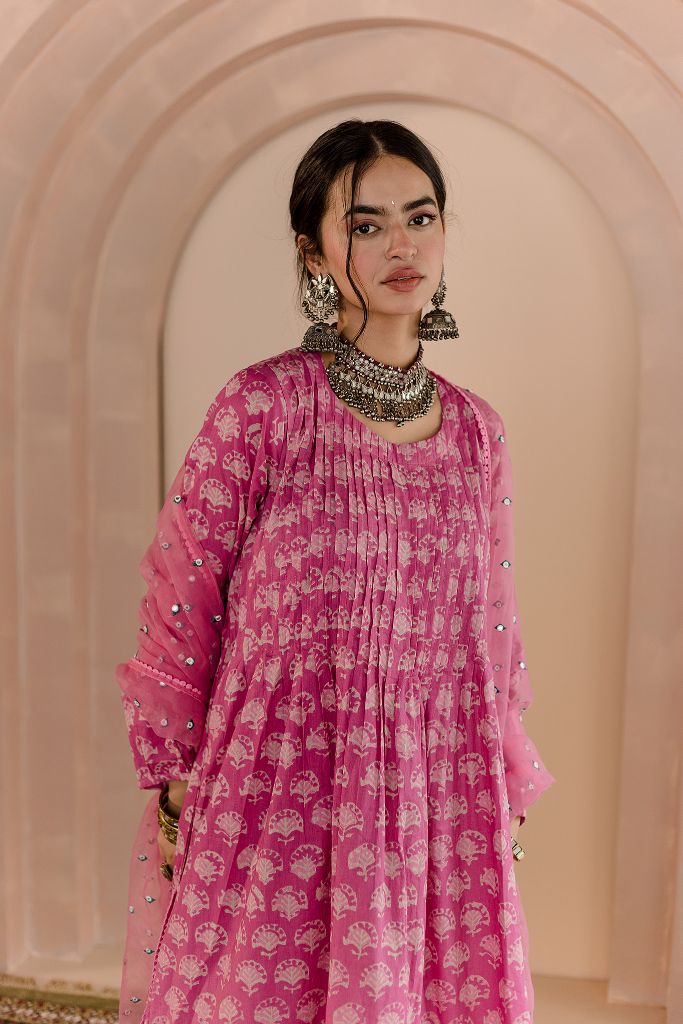 SHRIYA PINK COTTON KURTA SET WITH ORGANZA DUPATTA