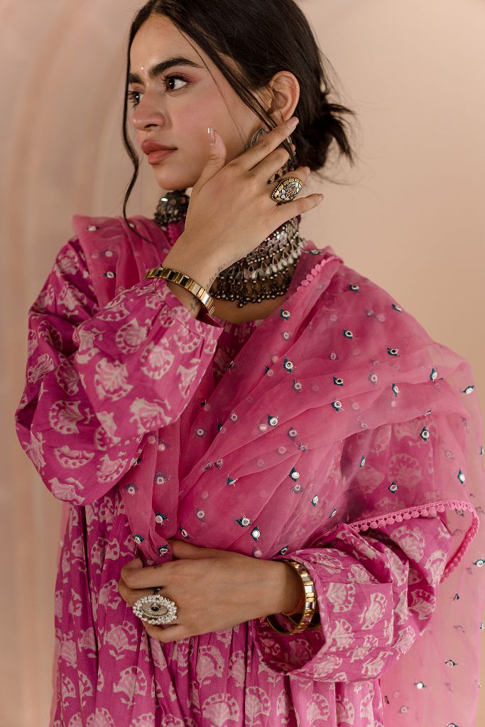 SHRIYA PINK COTTON KURTA SET WITH ORGANZA DUPATTA