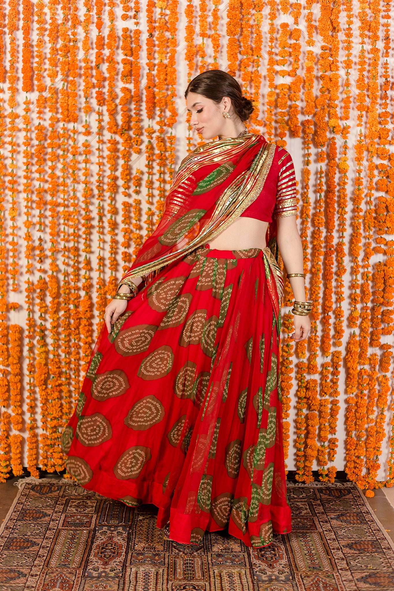 CHANCHAL RED GEORGETTE LEHENGA SET WITH DUPATTA