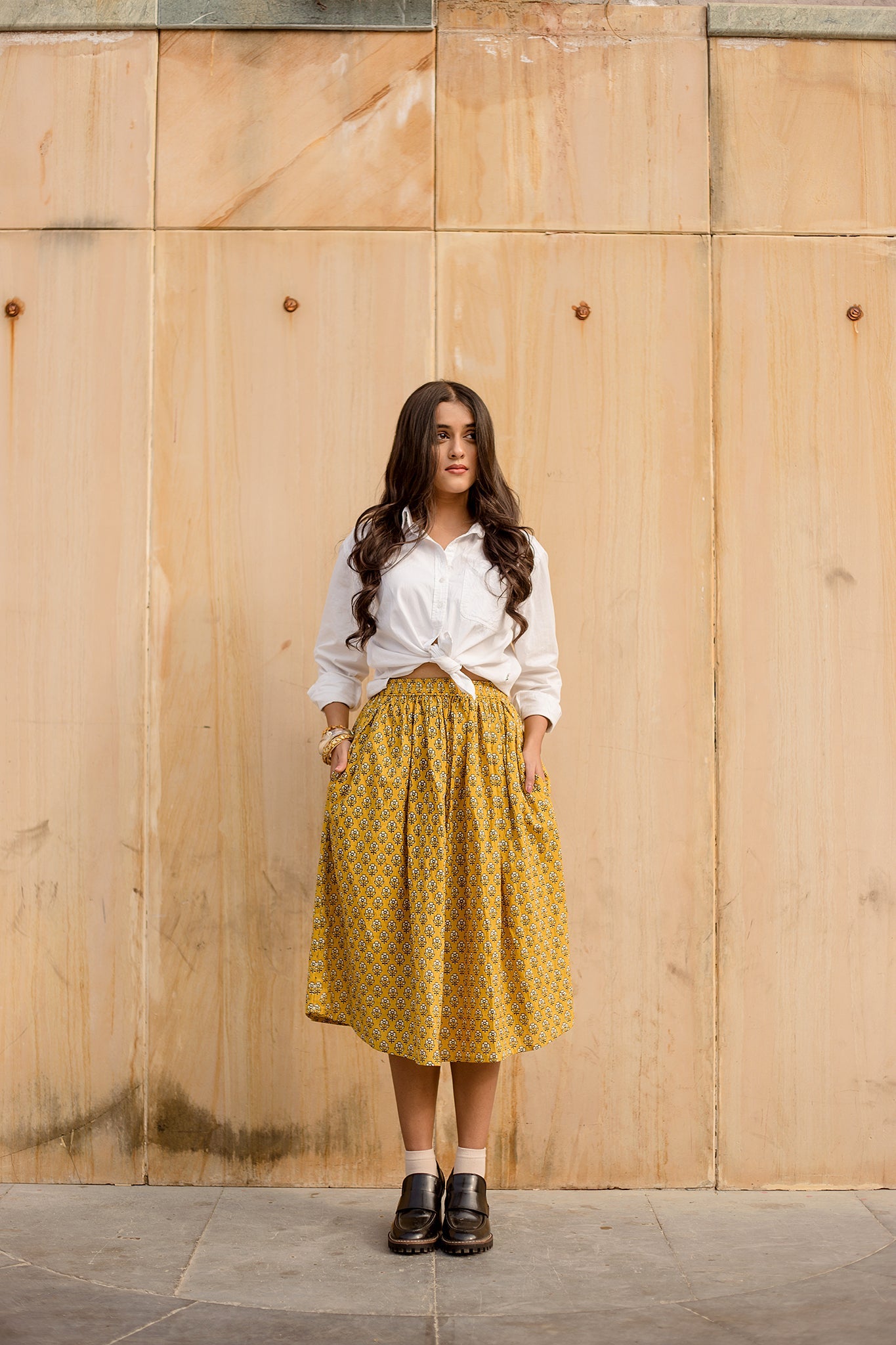 BETTY YELLOW SKIRT Block print with intricate designs