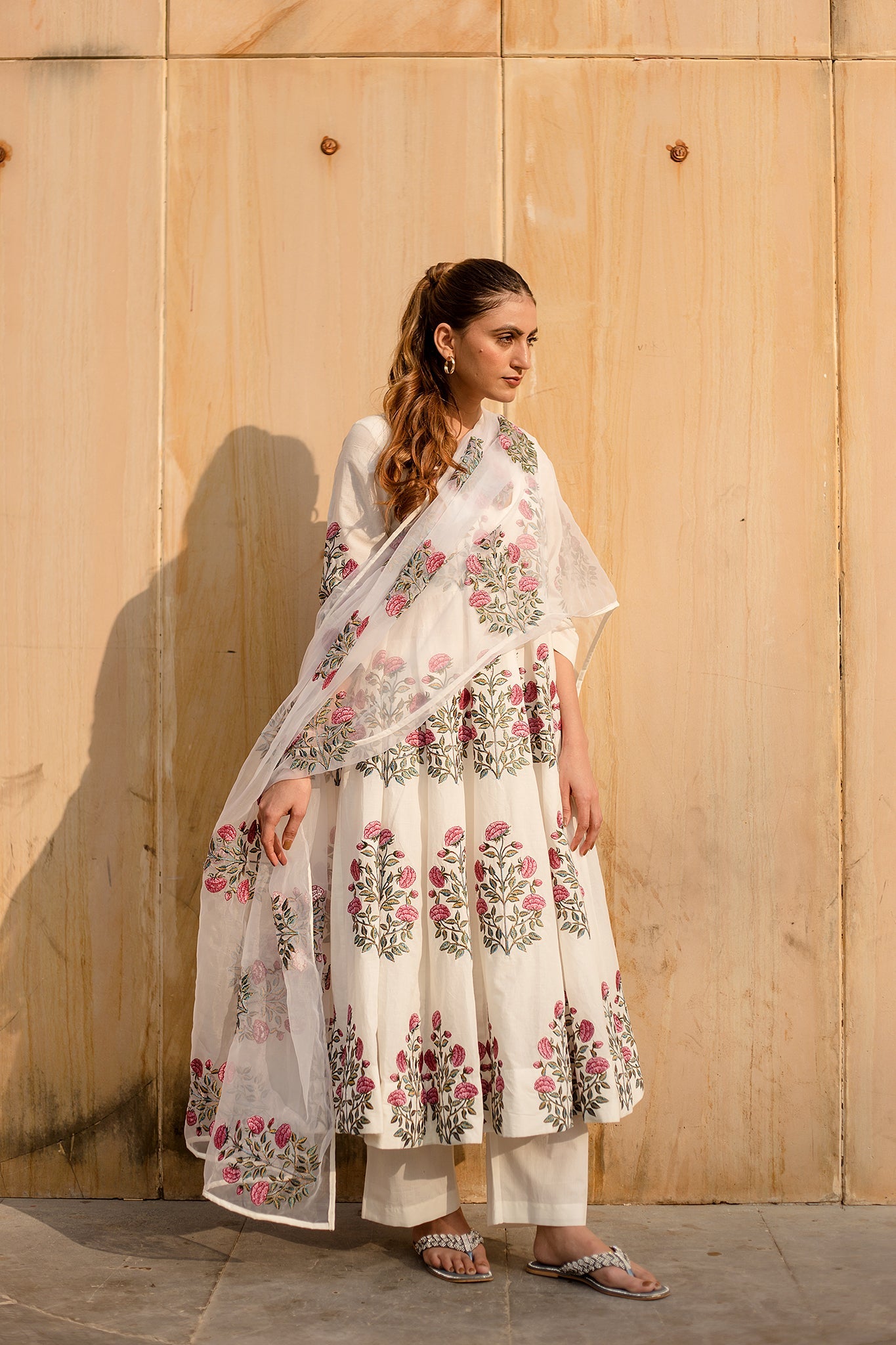 WAFA WHITE ANARKALI SET