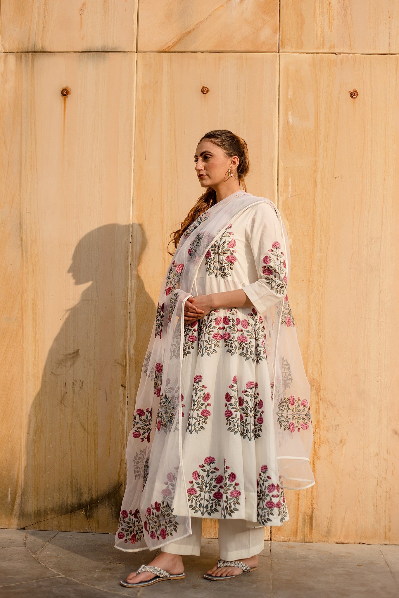 WAFA WHITE ANARKALI SET