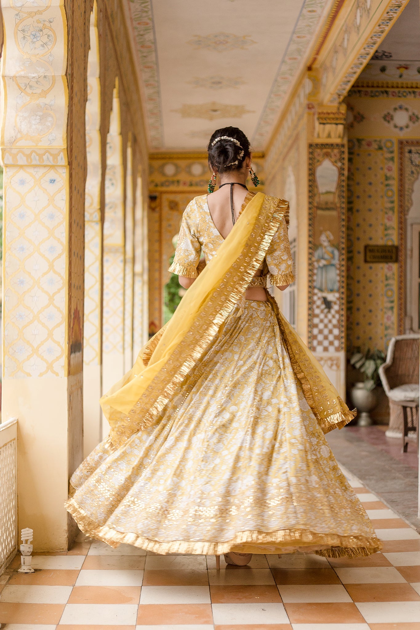 GOTA PATTI SHEHZADI YELLOW COTTON BLOCK PRINT LEHENGA SET WITH ORGANZA DUPATTA