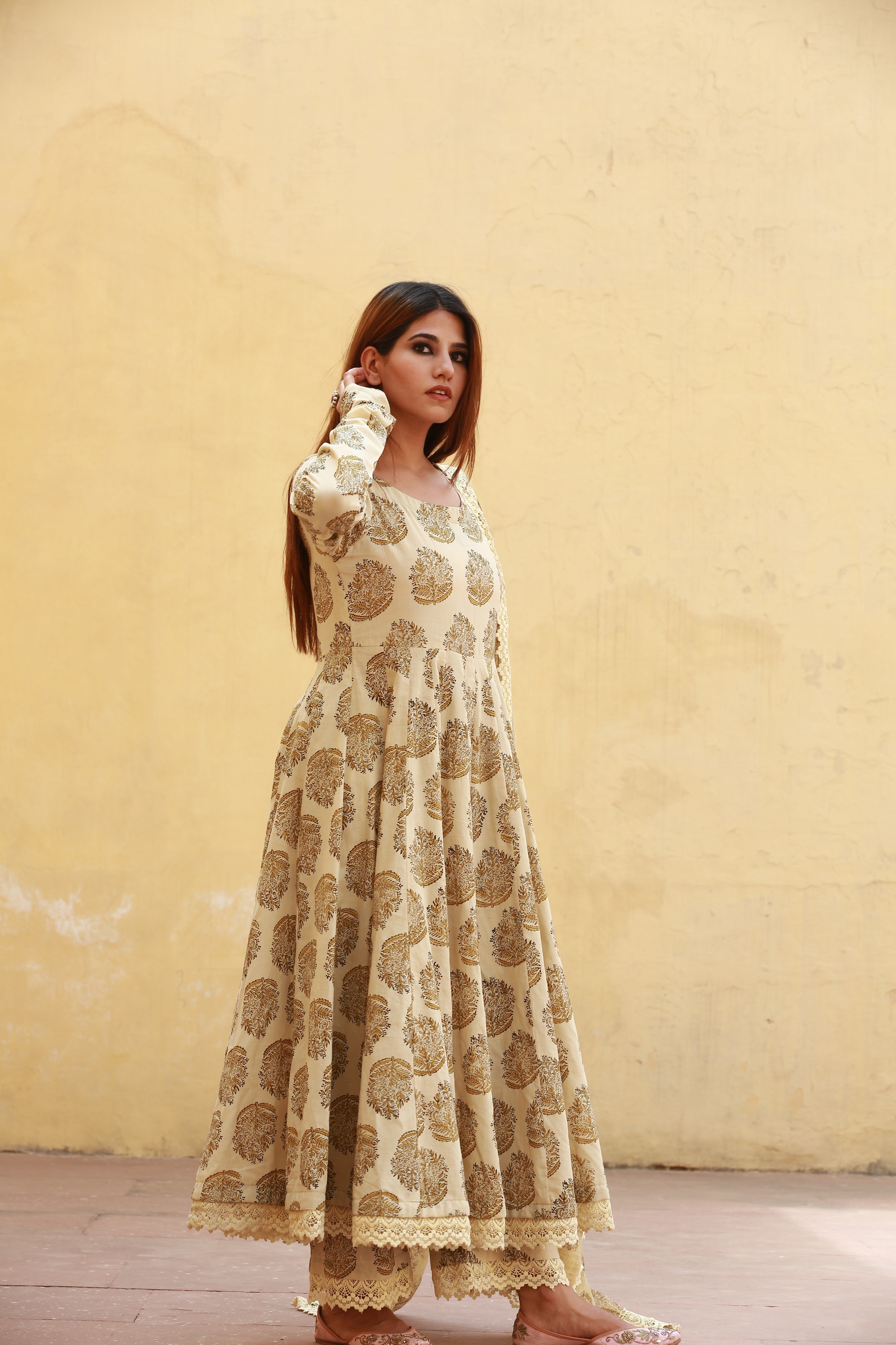 JASMINE BEIGE ANARKALI SET Gulabo Jaipur