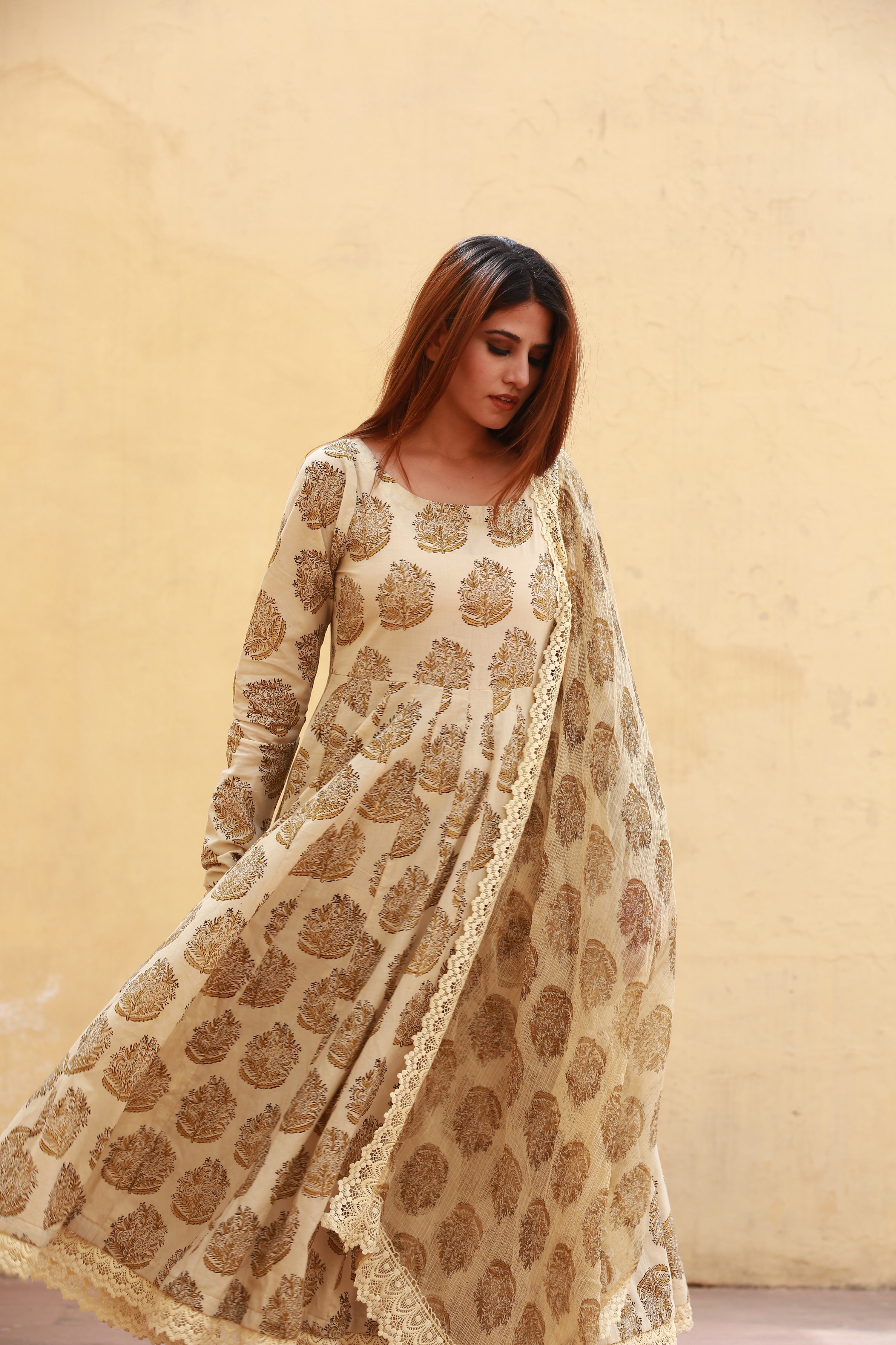 JASMINE BEIGE ANARKALI SET Gulabo Jaipur