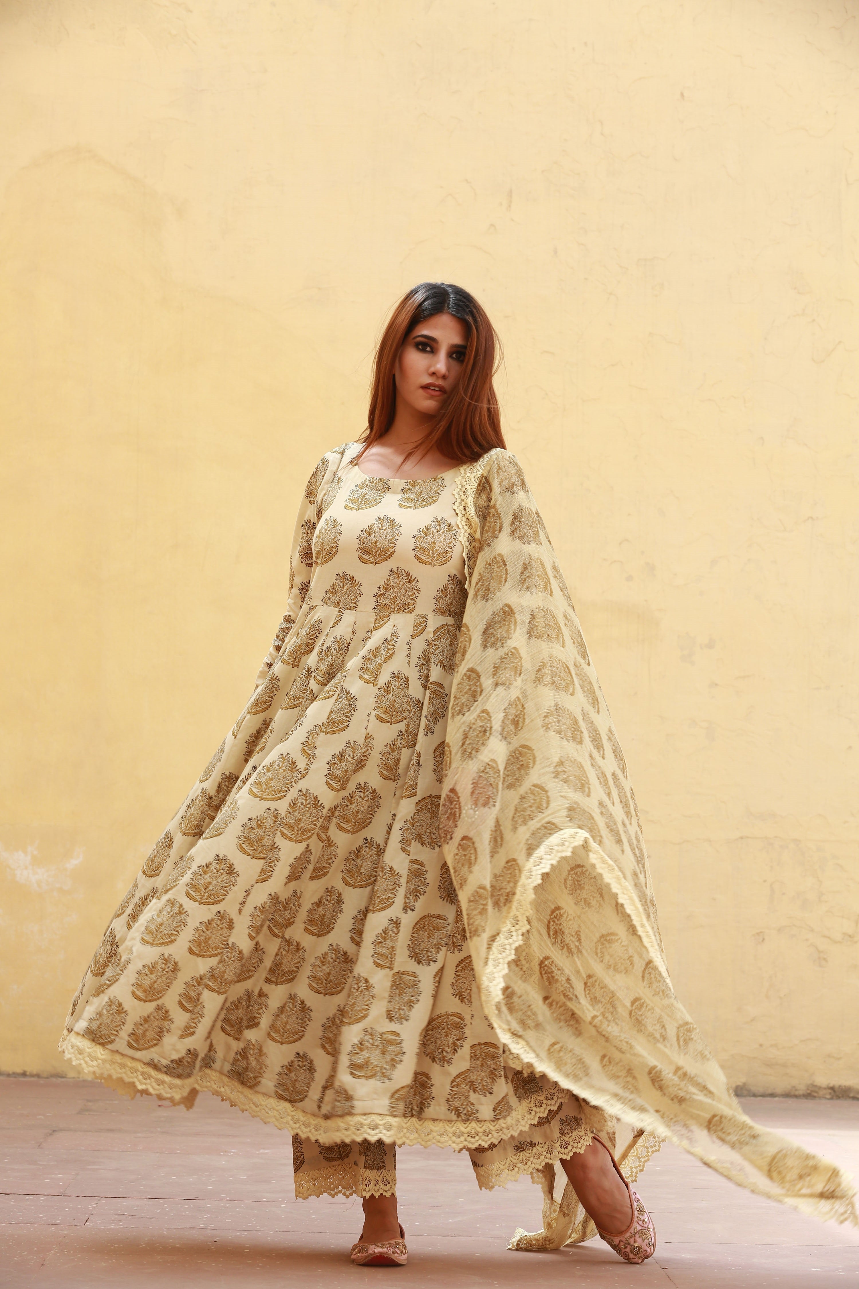 JASMINE BEIGE ANARKALI SET Gulabo Jaipur