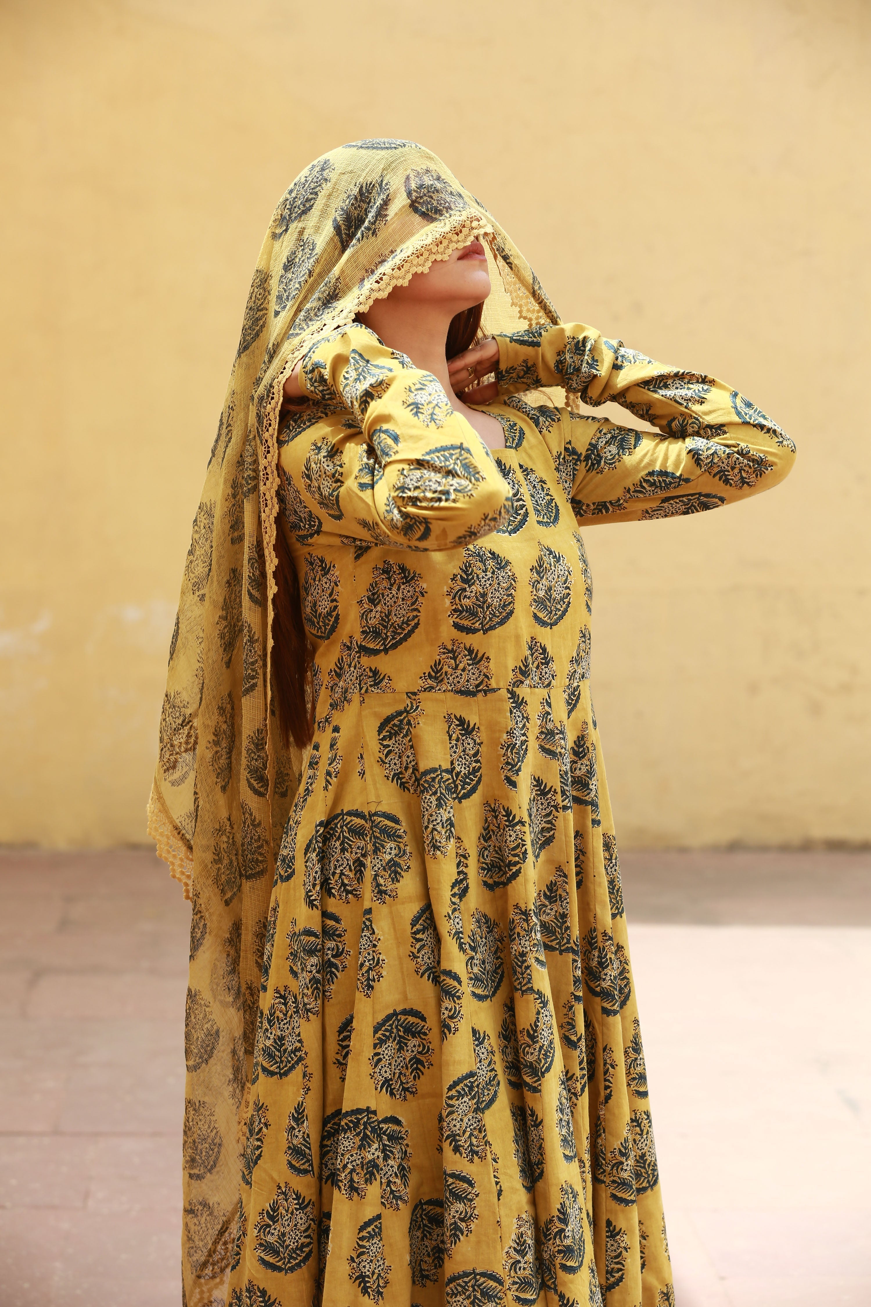 JASMINE MUSTARD ANARKALI SET Gulabo Jaipur